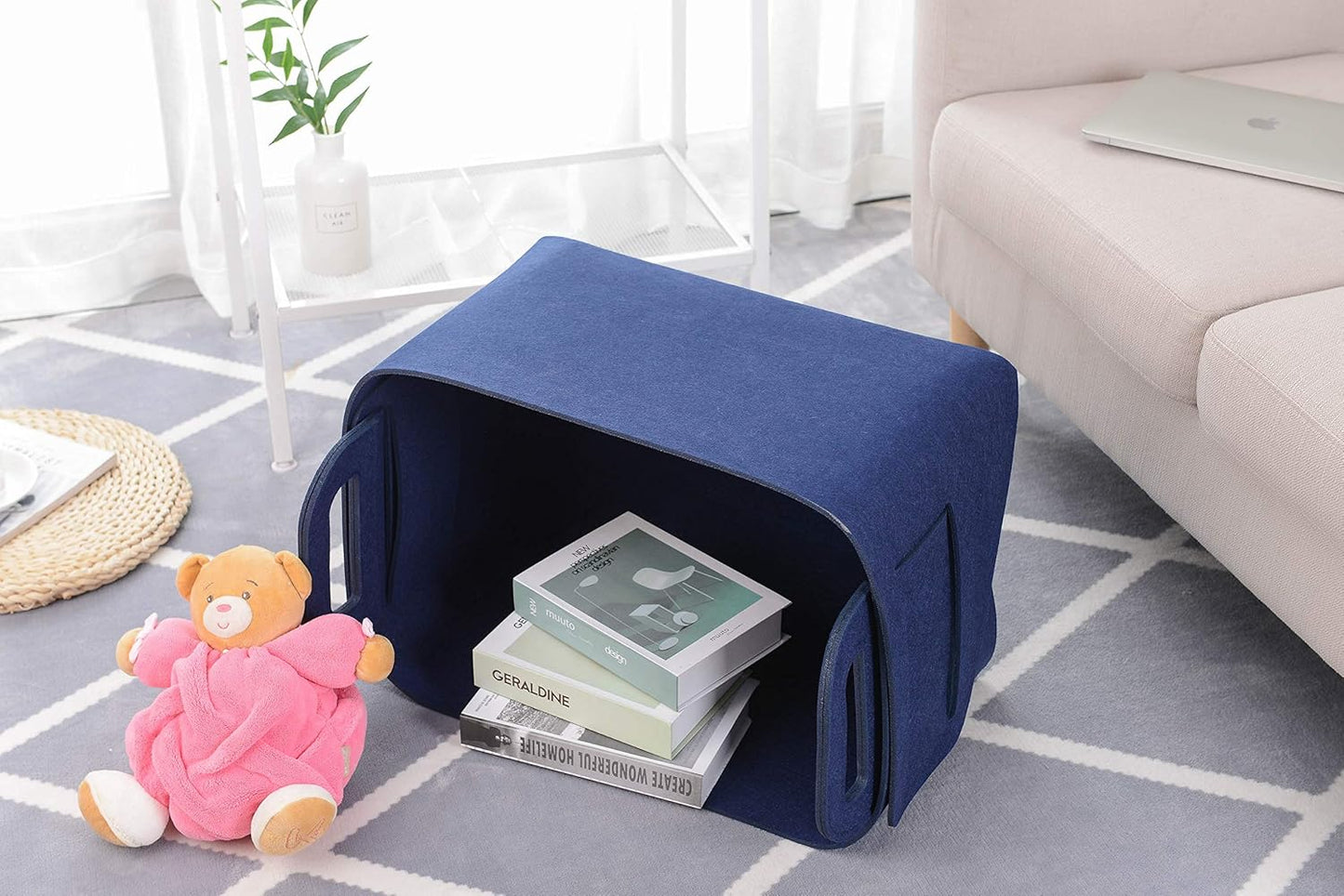 Storage Basket Felt Storage Bin Collapsible& Convenient Box Organizer with Carry Handles for Office Bedroom Closet Babies Nursery Toys Laundry (Navy Blue, 17.9inch（L）×12.2inch（W）×11.6inch（H）)