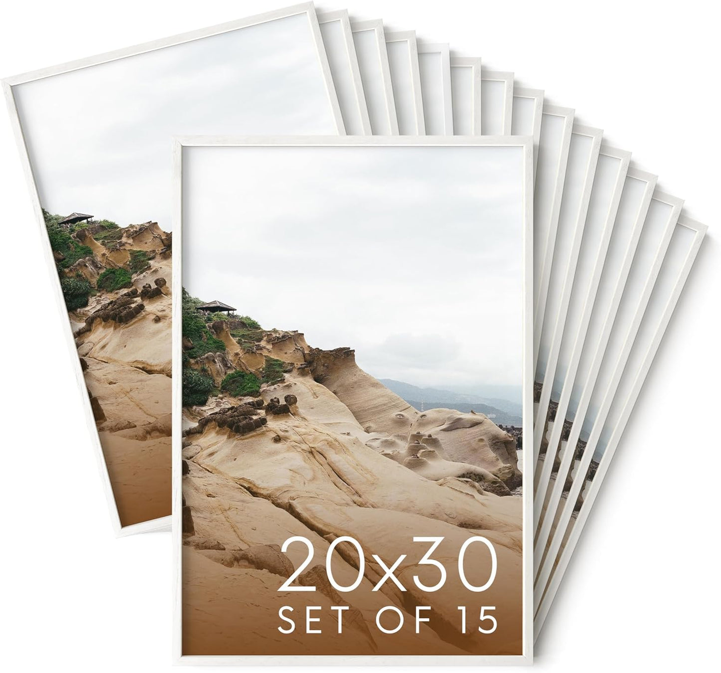 Haus and Hues 20x30 White Oak Wood Picture Frames Set of 15 - Premium Bulk Picture Frames 20x30 Bundle - Elegant Gallery Wall Frame Set for Posters, Art Display - Ideal for Wall Decor in Home & Office