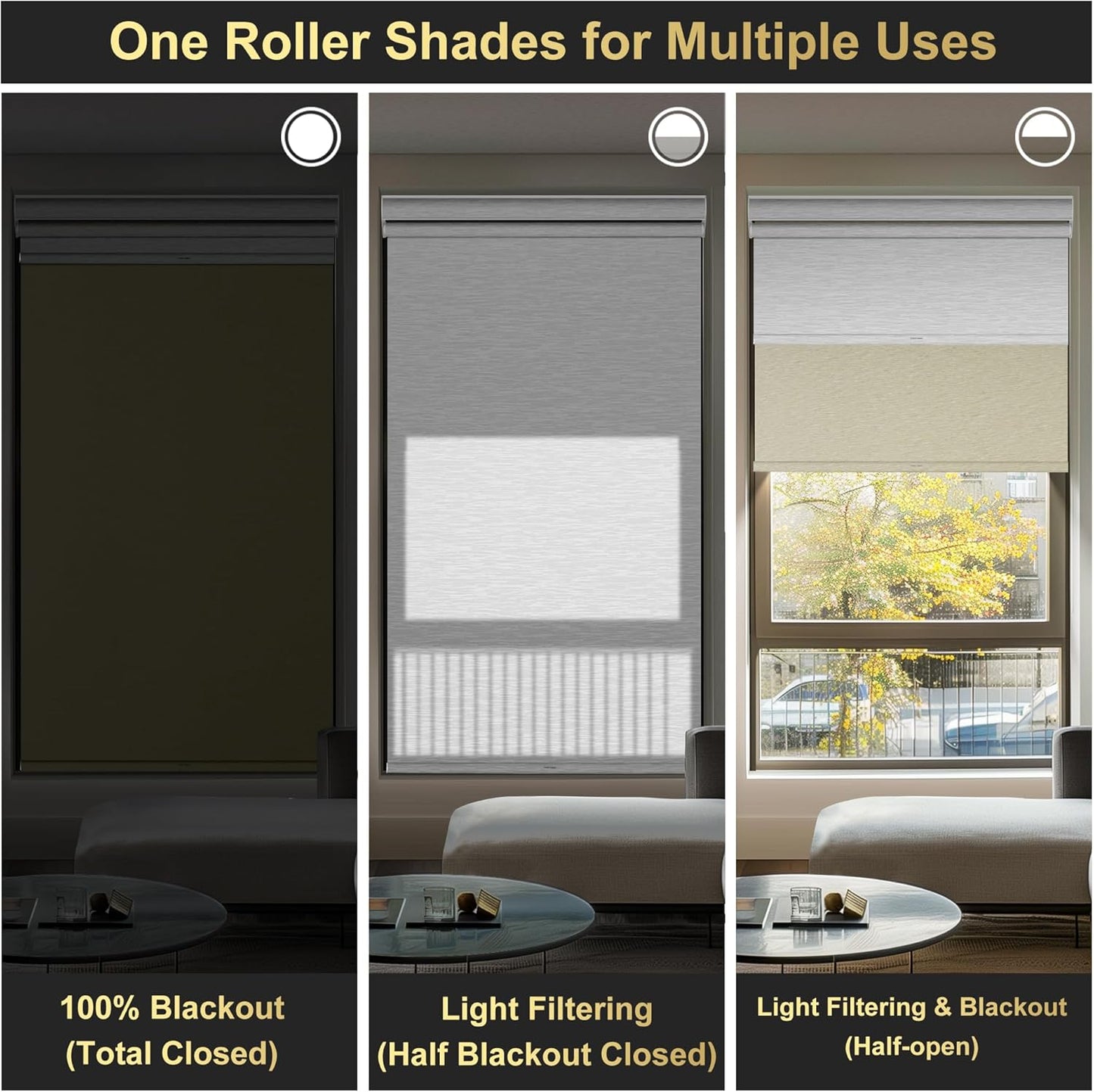 BERISSA Cordless Dual Roller Shades with Cassette Valance - Double Blackout/ Light Filtering - Day/Night - Beige/White - 49 W x 72" H