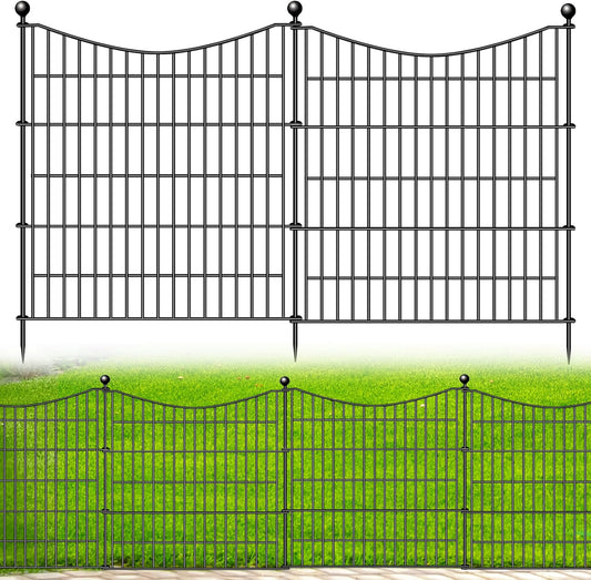 5 Panels No Dig Dog Fence Outdoor for Yard, 32 in(H) X 12 ft(L) Decorative Tall Garden Fence Animal Barrier, Rustproof Metal Wire Garden Edging and Borders, Temporary Fencing Stakes