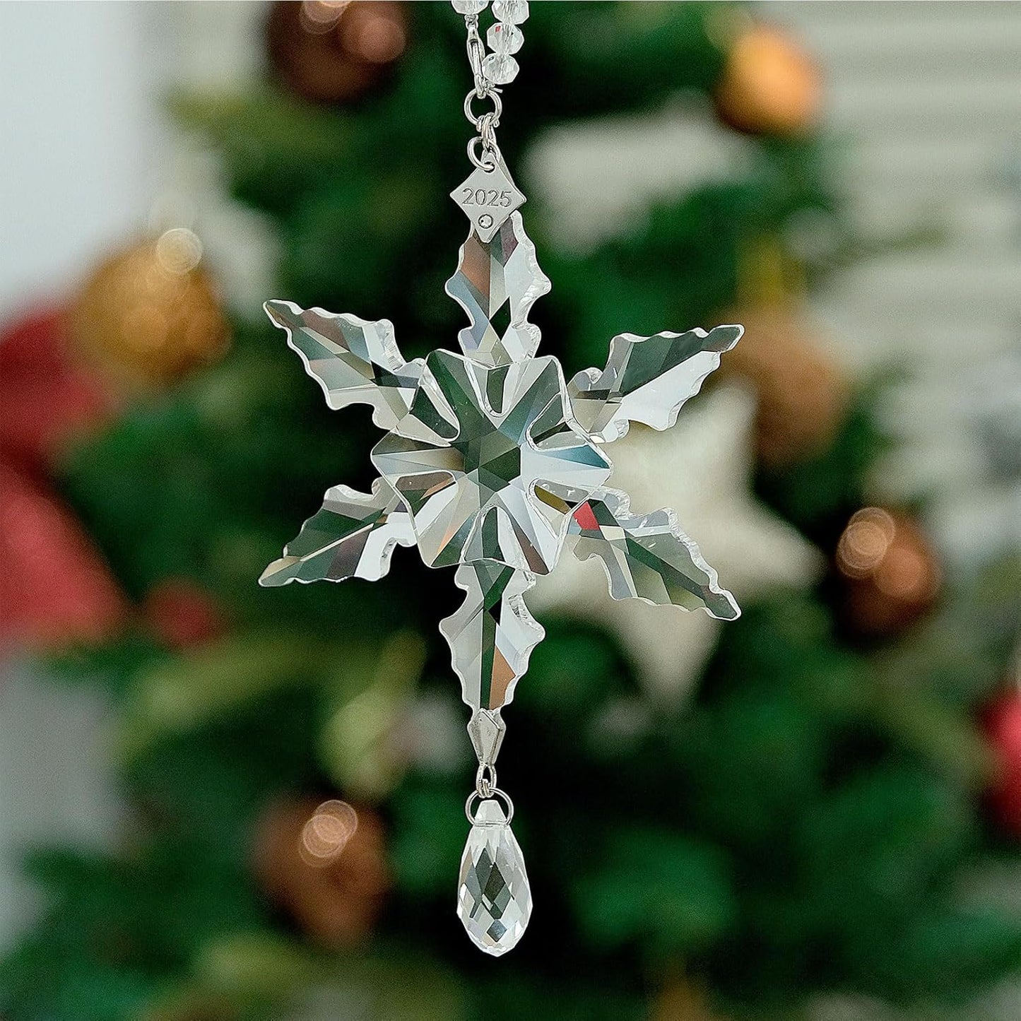 2025Annual Christmas Ornaments Crystal Snowflake Star - Christmas Tree Ornaments Pendant Sun Catcher Home Hanging Decor (2025 White Crystal 2 Layers)