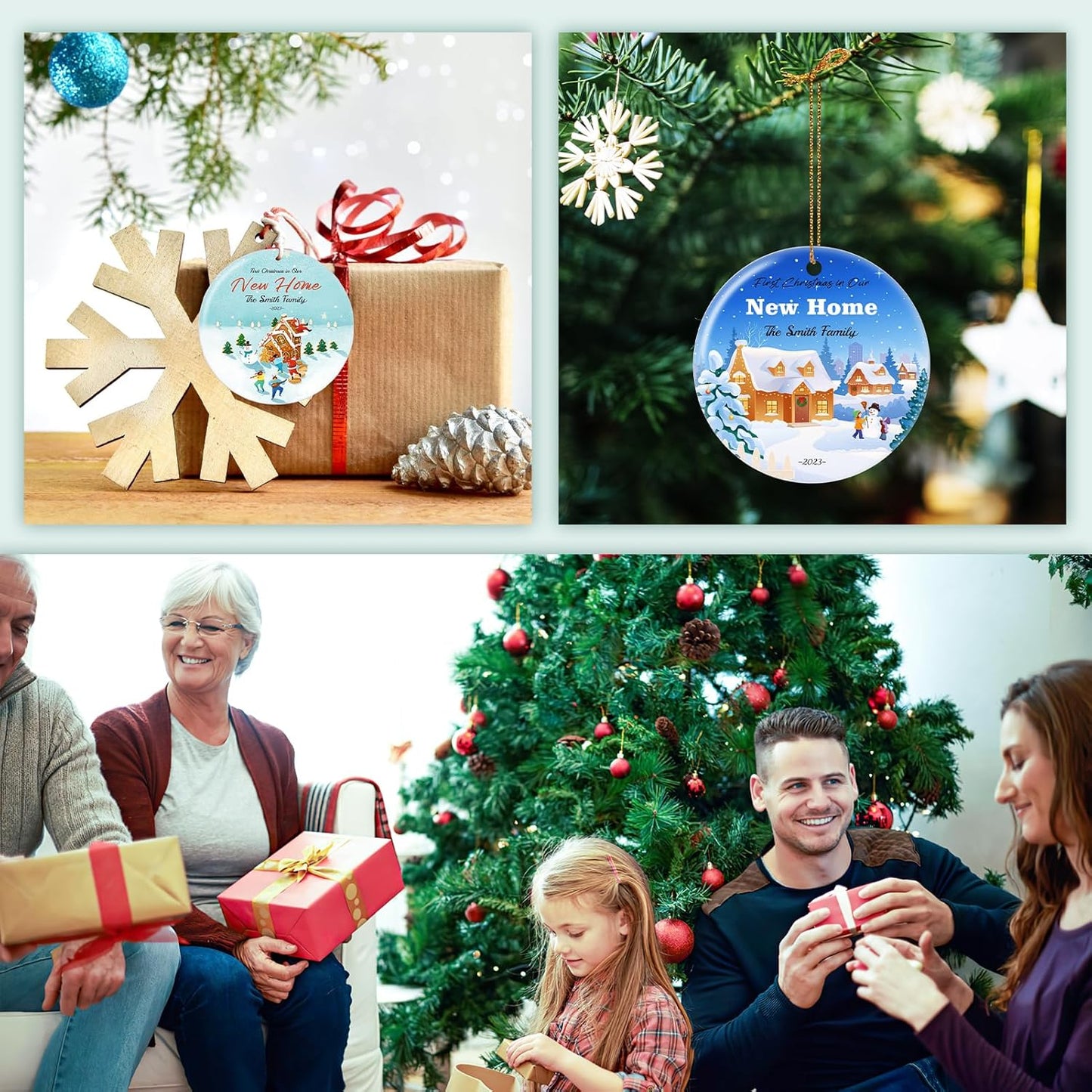Personalized First Christmas in Our New Home Hanging Ornament 2025, Ceramic Custom Christmas Photo Ornament Xmas Tree Decorations Housewarming Gift for Family Couples Wedding