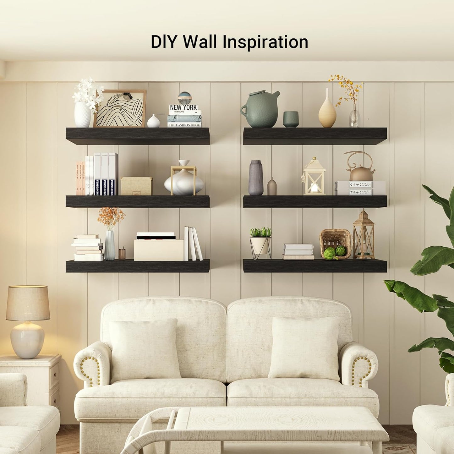 Heimlove 12" Deep Floating Shelves, 36 x 12 Inch Wall Mounted Long Floating Shelf with Invisible Brackets, for Home Decor, Bedroom, Kitchen, Living Room, Bathroom - 1 Pack, Black