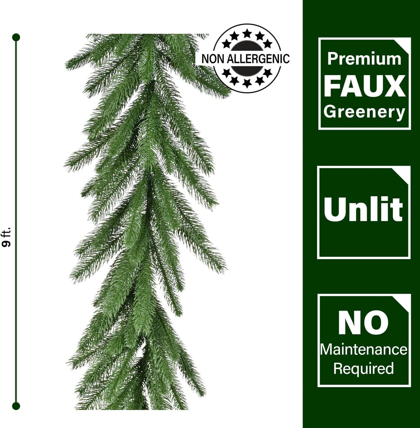 Fraser Hill Farm 9-Ft. Green Fir Garland, No Lights | Festive Christmas Holiday Decor for Fireplace Mantel, Stairway, Console Table | FFGF108GL-0GR