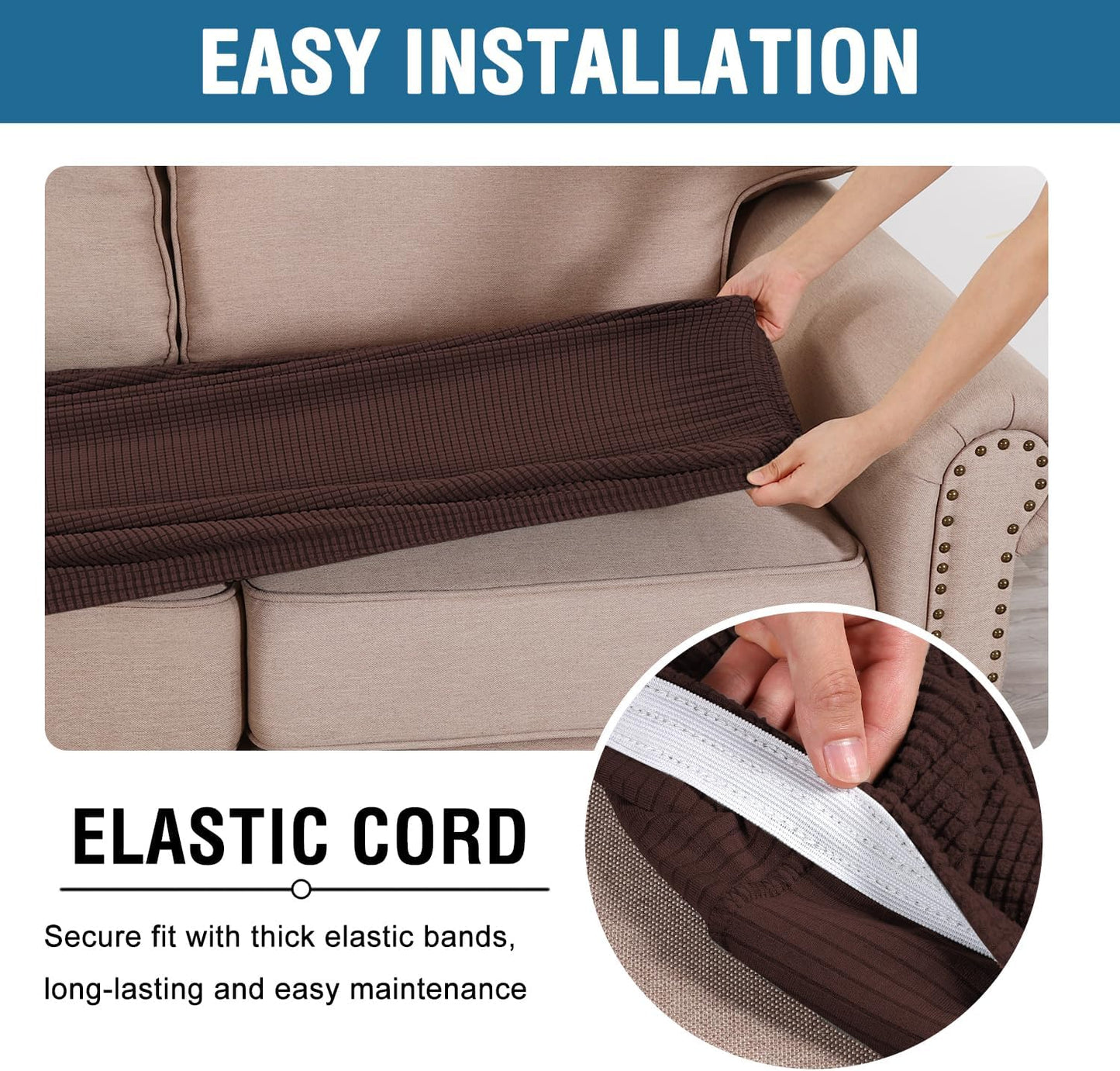 H.VERSAILTEX Super Stretch Individual Seat Cushion Covers Sofa Covers Couch Cushion Covers Slipcover Sets Thick Jacquard Textured Twill Fabric (1 Piece Sofa Cushion Cover, Chocolate)