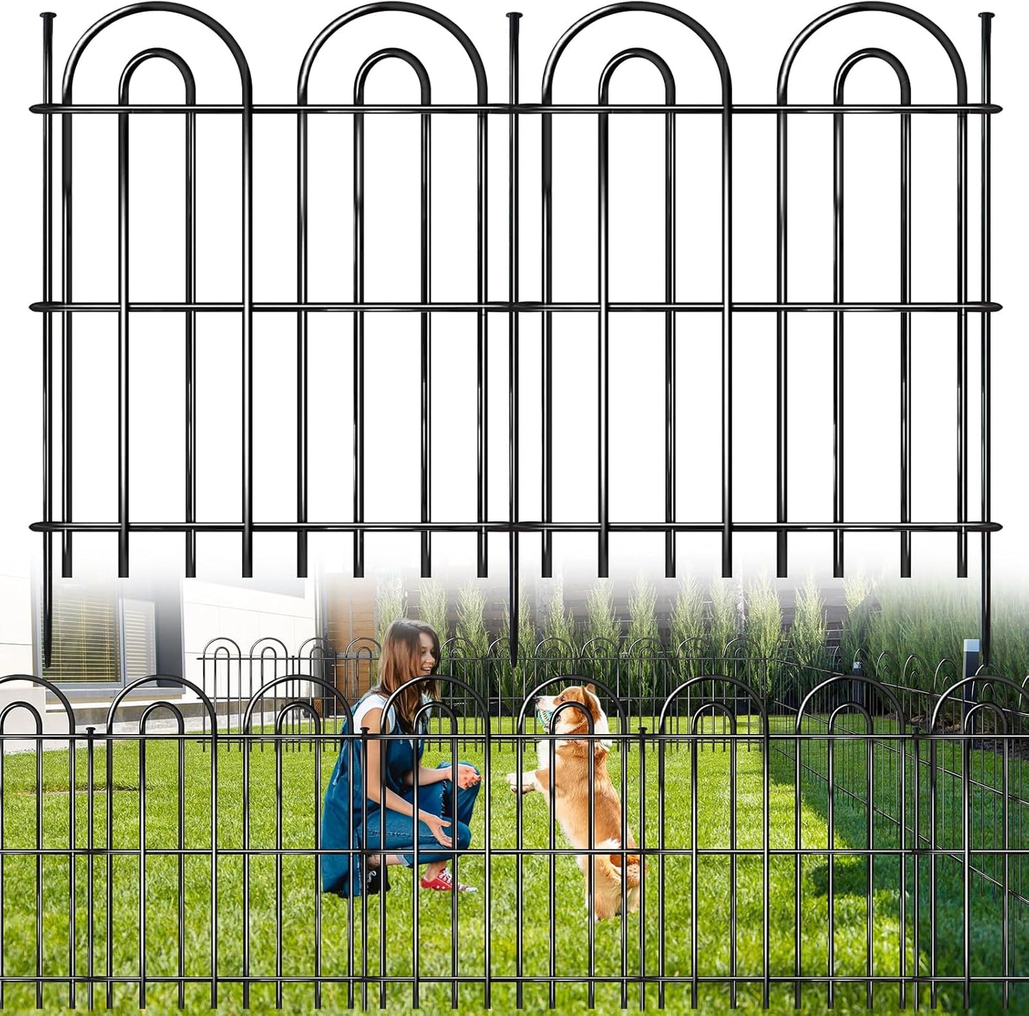 15 Panels Decorative Garden Fence, 32 in(H) X 30 ft(L) No Dig Dog Fence Outdoor for Yard, Rustproof Tall Metal Garden Fencing Animal Barrier with Ground Stakes, Temporary Fencing for Patio Outdoor