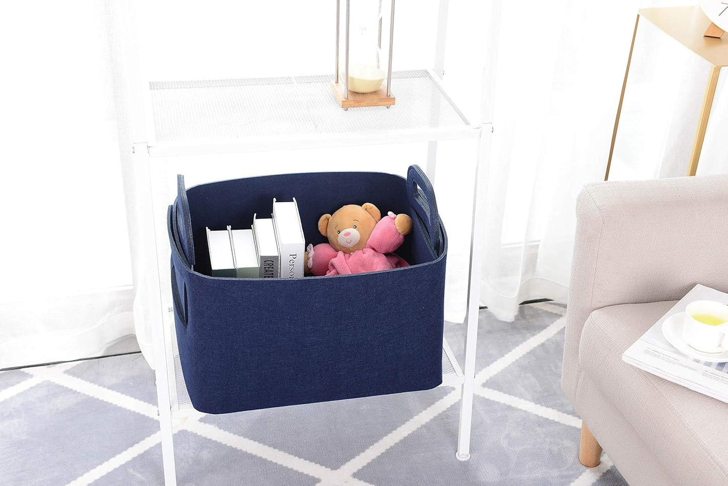 Storage Basket Felt Storage Bin Collapsible& Convenient Box Organizer with Carry Handles for Office Bedroom Closet Babies Nursery Toys Laundry (Navy Blue, 17.9inch（L）×12.2inch（W）×11.6inch（H）)