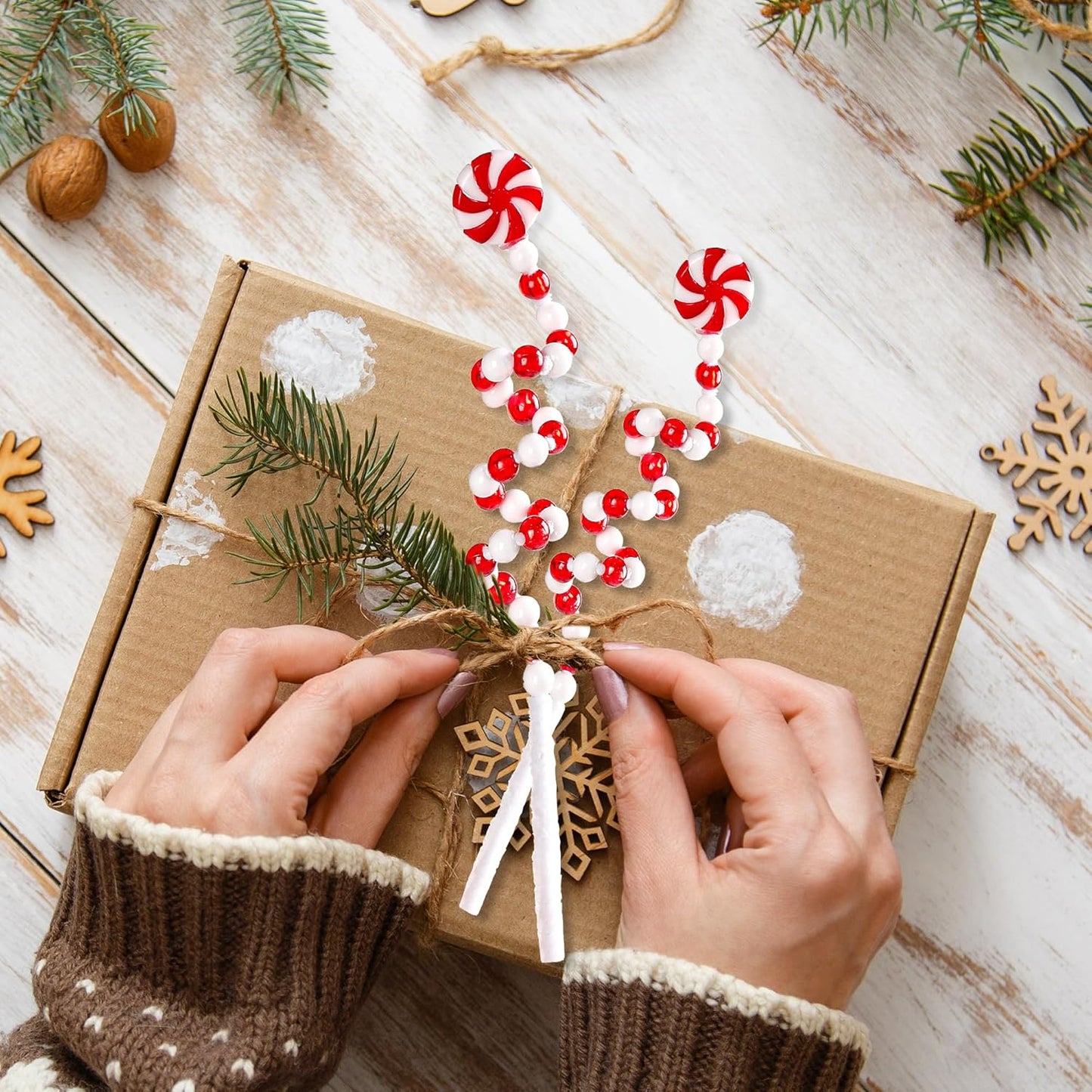 Sggvecsy 36 Pcs Christmas Curly Pick Red White Christmas Picks Christmas Tree Pick Candy Cane Christmas Decorations Christmas Tree Candy Shape Ornaments for Home Vase Wreath DIY Craft Xmas Tree Topper