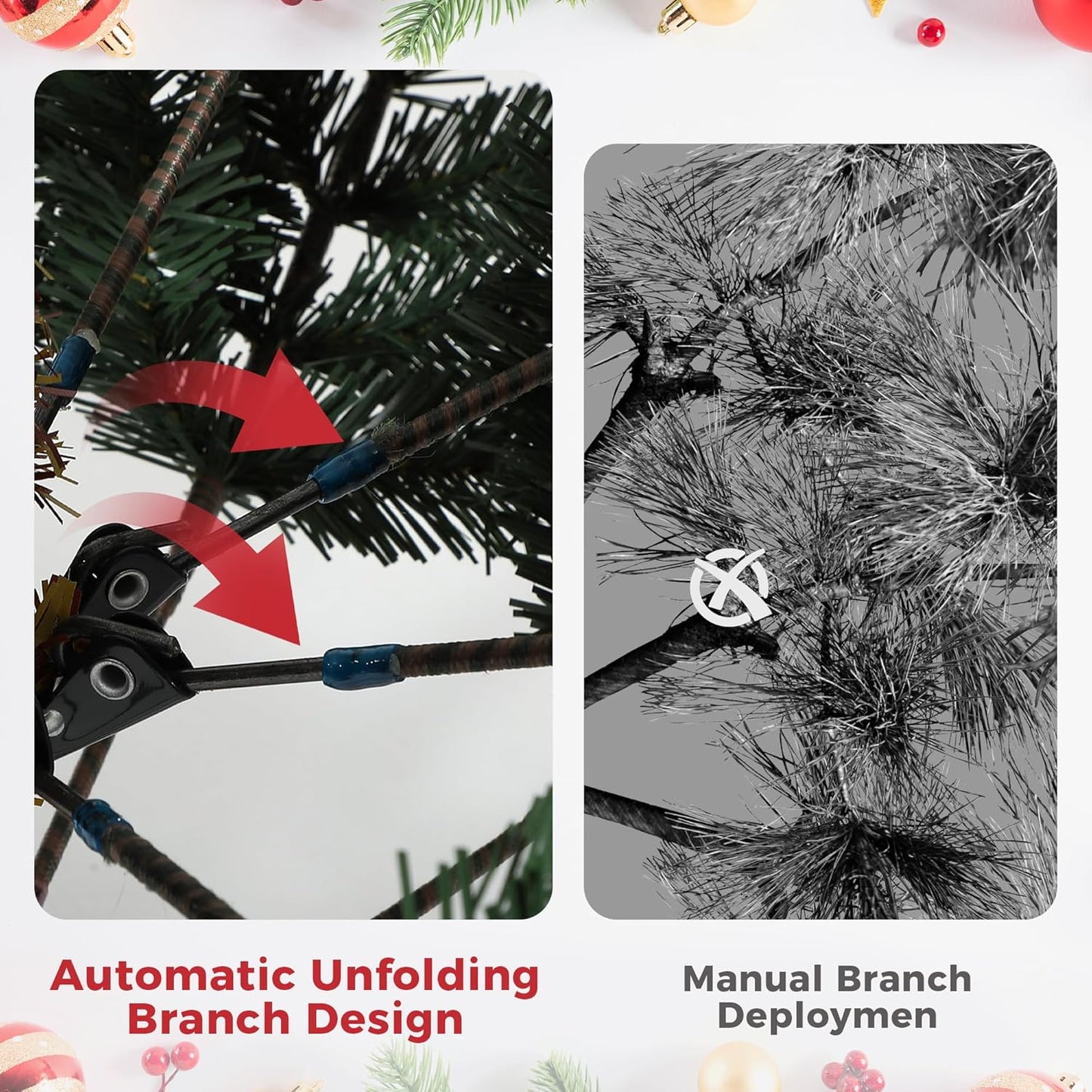 GarveeHome 9 FT Artificial Pre-lit Christmas Tree, Green PVC&PE Full Christmas Tree with 700 Warm White Lights for Home, Office, and Xmas Party Décor, Includes Stand