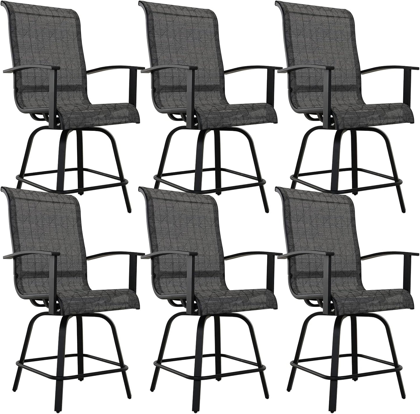 Grand patio Counter Height Swivel Bar Stools Set of 6, 24 Inch Height Patio Seating for BBQ Island Outdoor Kitchen Dining Stool Chair (Black & Grey Plaid, 6PC)