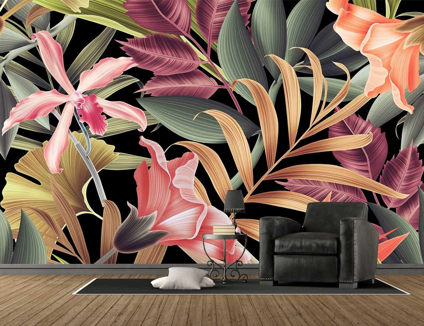 Banana Leaf Large Wallpaper Tropical Flower Wall Mural for Living Room Bedroom Dining Room(Not Self-Adhesive)