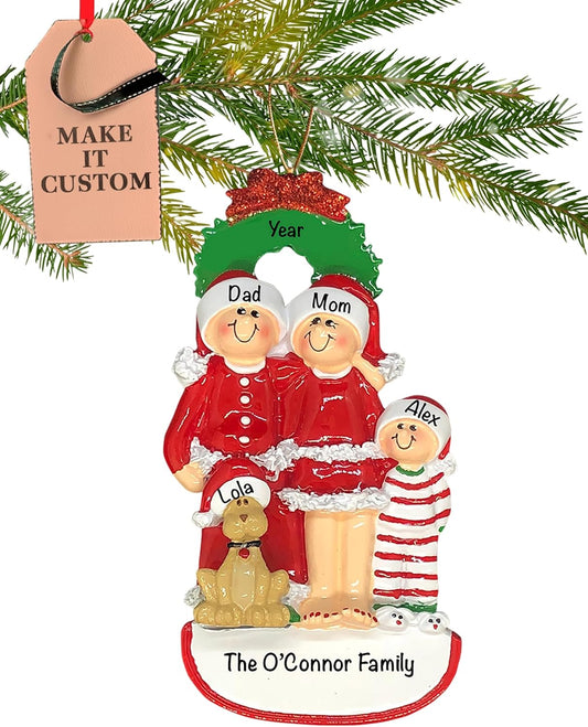 Personalized Family of 3 with Dog Ornament 2025 | Free 24h Customization | Christmas Ornaments for Tree | Custom Gift Wrapped Pet Keepsake for Dog-Lovers