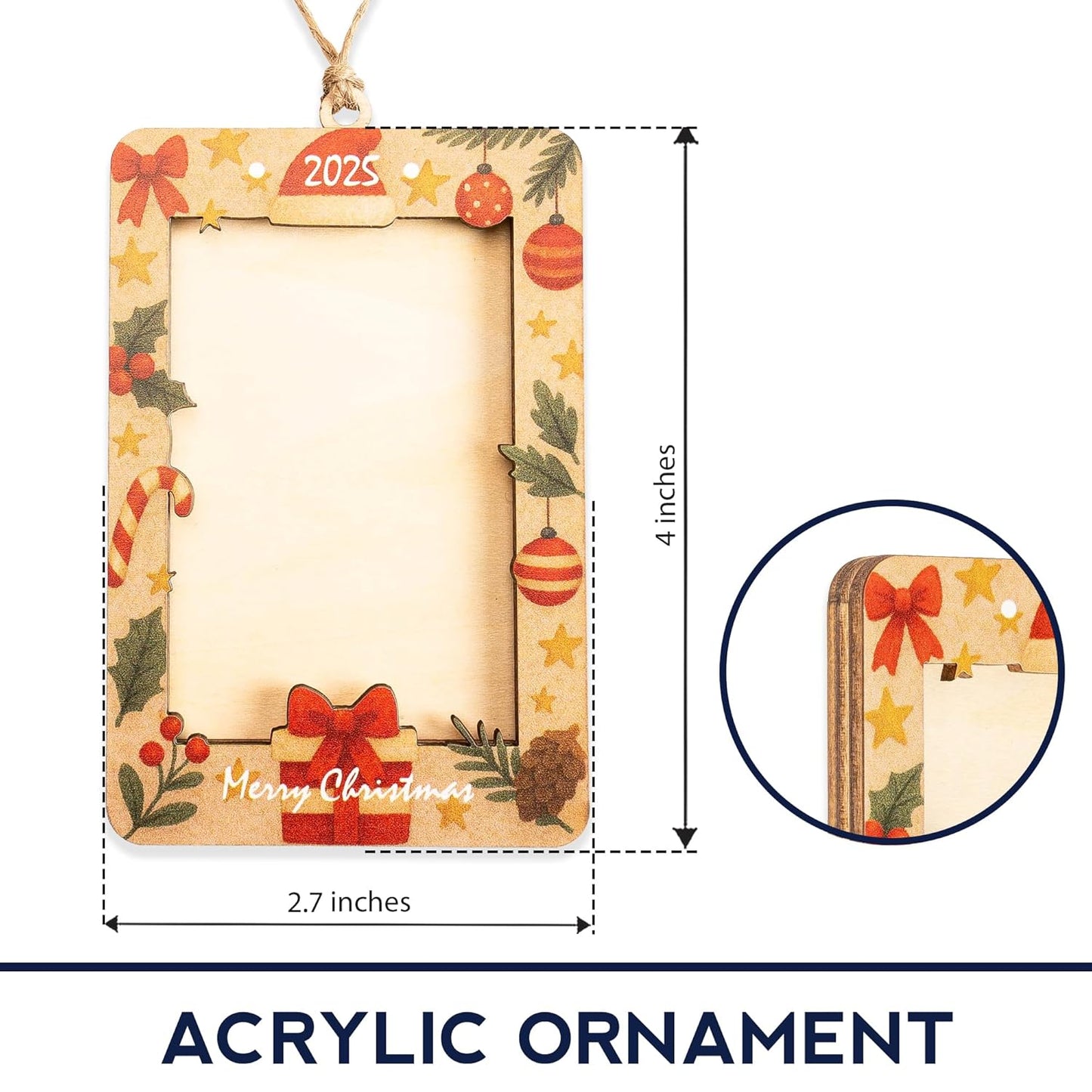 Christmas Picture Frame Ornament 2025 – Wooden Photo Holder Decoration | Family Keepsake Gift - Personalized Tree Ornament - Xmas Hanging Frame KhunganhCRM