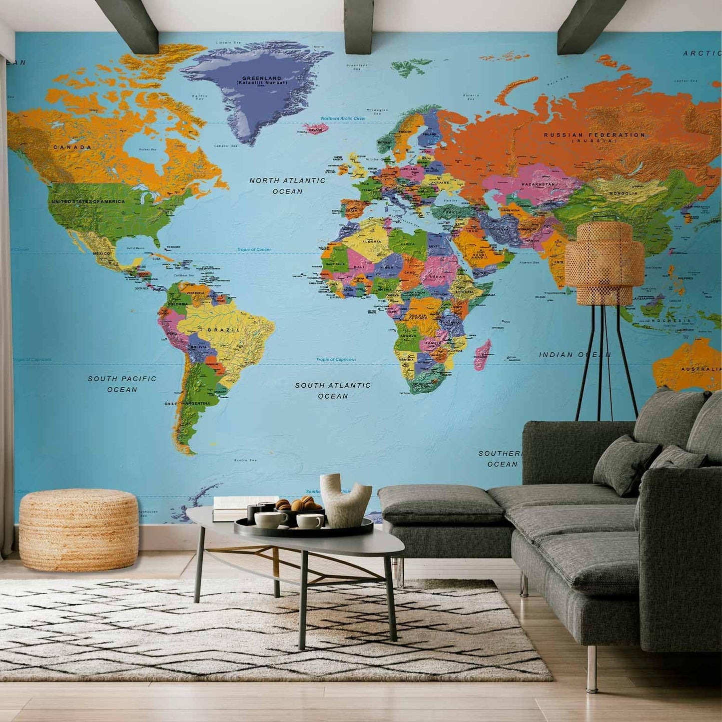 artgeist Wall Mural World Map 193x110 in - XXL Peel and Stick Self-Adhesive Foil Wall Mural Removable Sticker Premium Print Picture Image Design Home Decork-A-0095-x-a