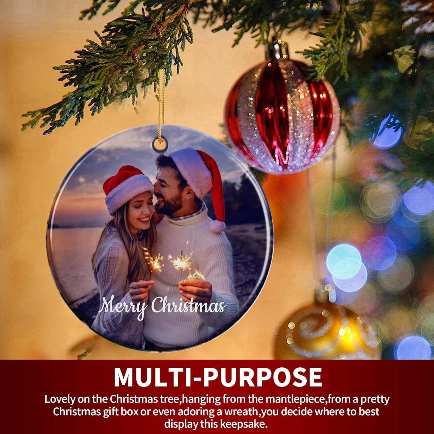 Personalized Christmas Ornaments, Custom Photo & Text 2025 Christmas Tree Ornament, Ideal for Xmas Decorations, Baby Showers, Weddings, Birthdays, Gifts for Mom, Dad, Kids, Pets, Friends