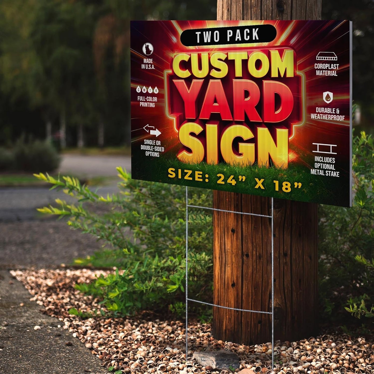 2 Pack 24"x18" Custom Yard Signs with Stakes, Personalized Yard Signs for Outdoors, Customized Full Color Print Corrugated Signs for Business