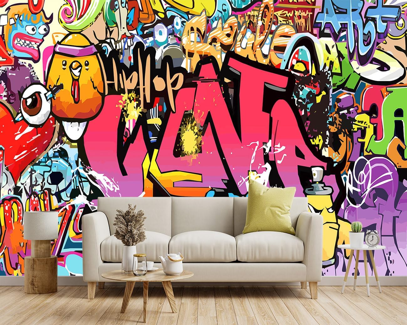 -Street Art Graffiti Wallpaper Fabric Wallpaper Living Room Bedroom Bathroom Boys Girls Children's Room Abstract Large Wall Mural- 137"x96"（ not Peel and Stick）