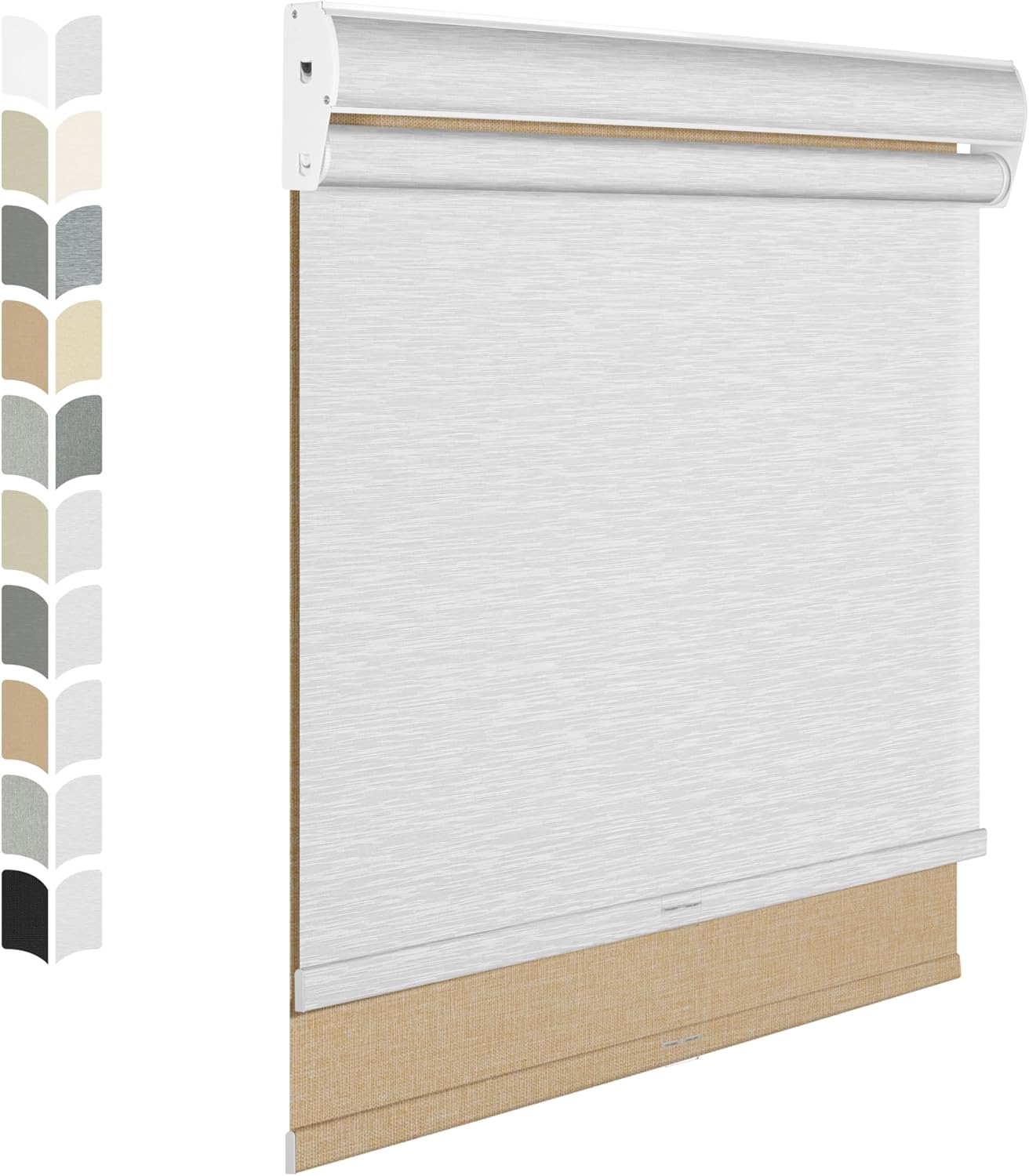 BERISSA Cordless Dual Roller Shades with Cassette Valance, Double Blackout and Light Filtering Window Shades, Day and Night for Home Office Door. Linen Beige and White. 59 W x 36" H