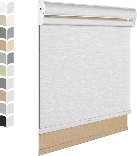 BERISSA Cordless Dual Roller Shades with Cassette Valance, Blackout and Light Filtering, Day and Night for Home Office Door. Linen Beige and White. 59 W x 72" H