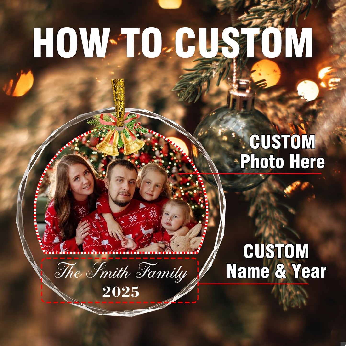 Christmas Tree Decor, Personalized Crystal Photo Ornaments, Custom Ornaments for Family, Decorative Hanging Crystal Pendant, Design Your Own Picture, Gifts for Mom/Dad