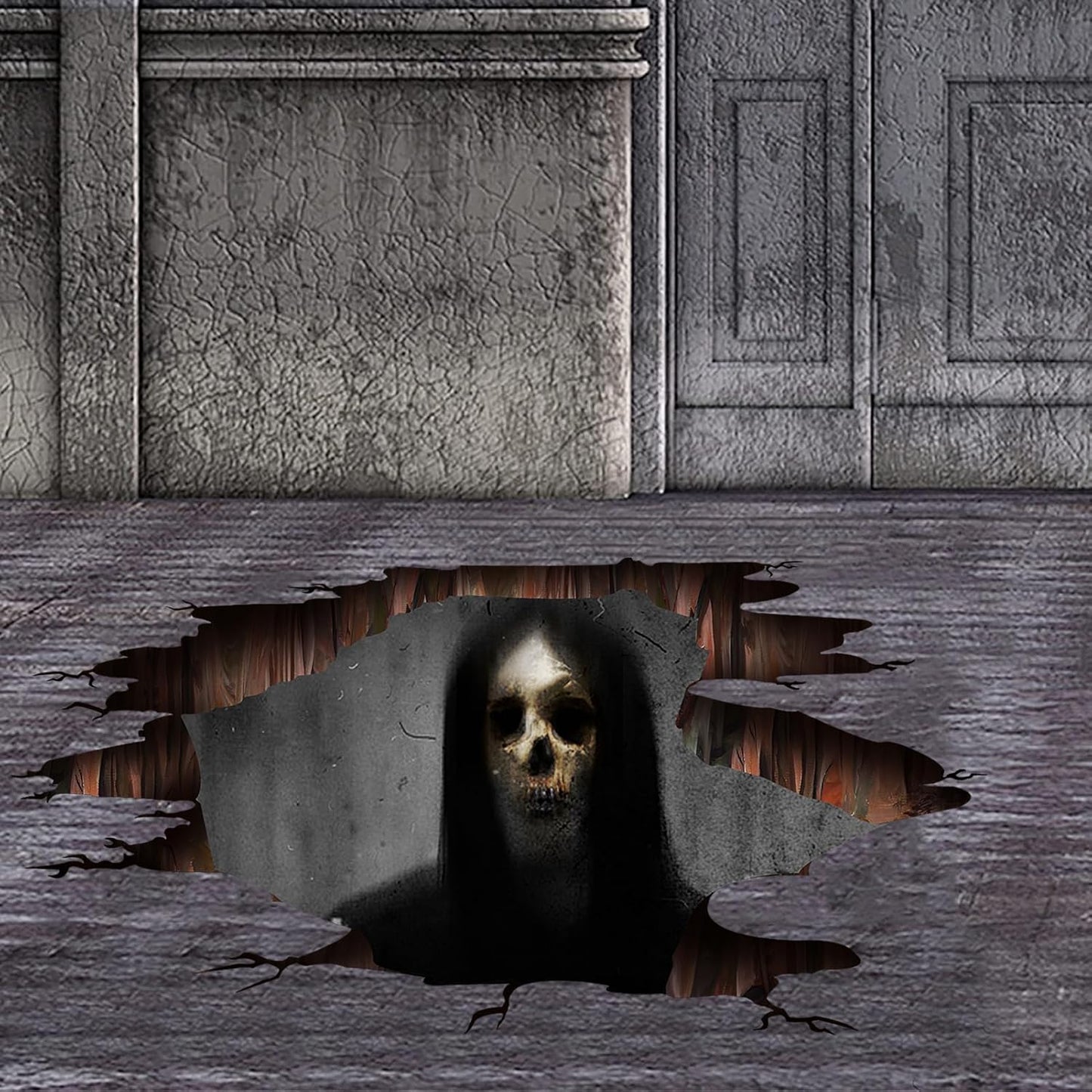 3D Halloween Wall Decals Scary Skeleton Halloween Wall Stickers, Spooky Long Hair Zombie Floor Decor Posters Decals Decorations for Living Room Bedroom Party Supplies