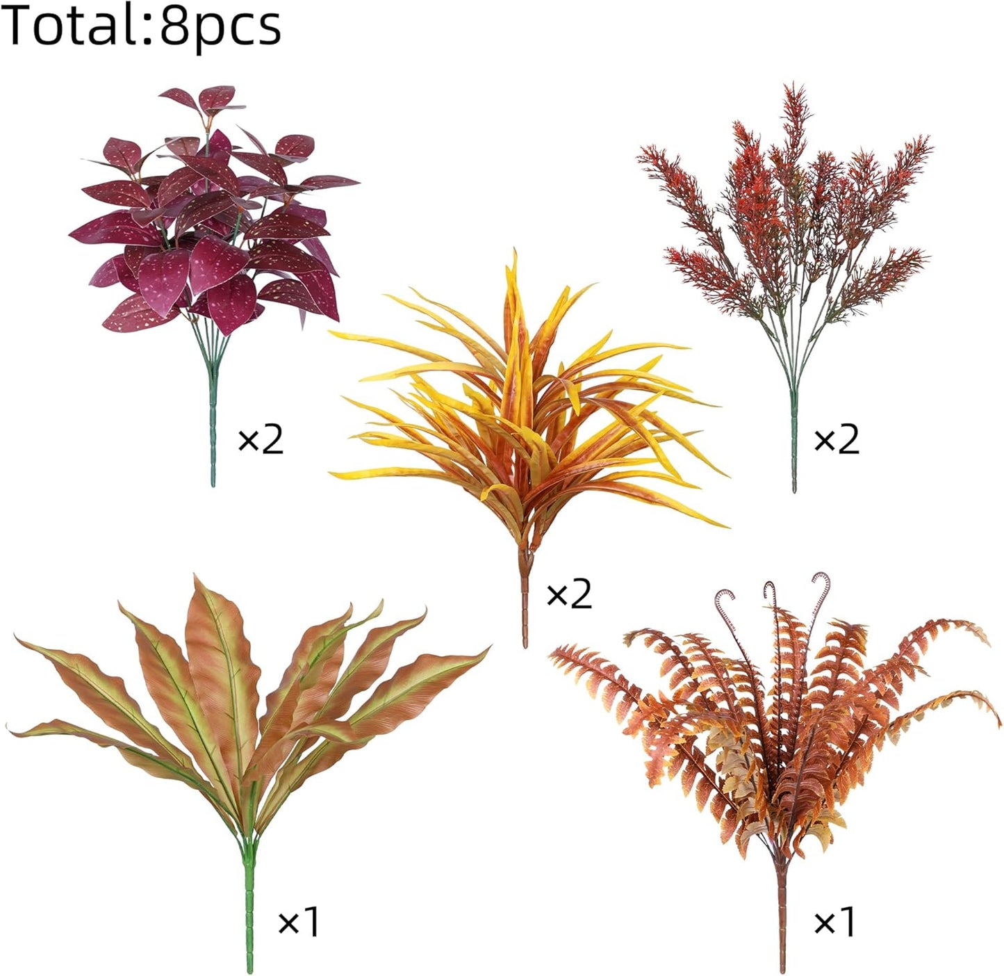 Artificial Fall Plant Large Bunches Greenery Plants Fake Plastic Leaves with Stems UV Resistant Outside Faux Plants Bushes for Autumn Outdoor Patio Garden Front Porch Yard Decor (Fall Color)