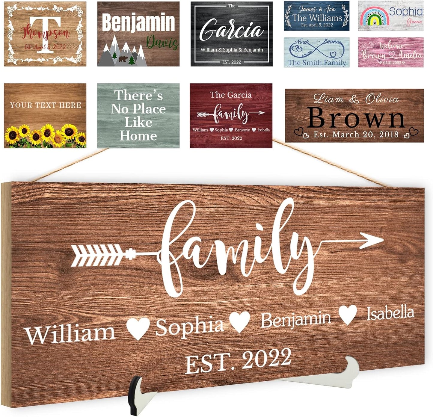 Custom Wood Sign Prsonalized Text Business Home Decor, Personalized Rustic Plaque Board Hanging Wooden Name Sign for Wall Art, Customized Signs Plank Decoration Gifts for Wedding Family Farmhouse Kitchen, Rectangle