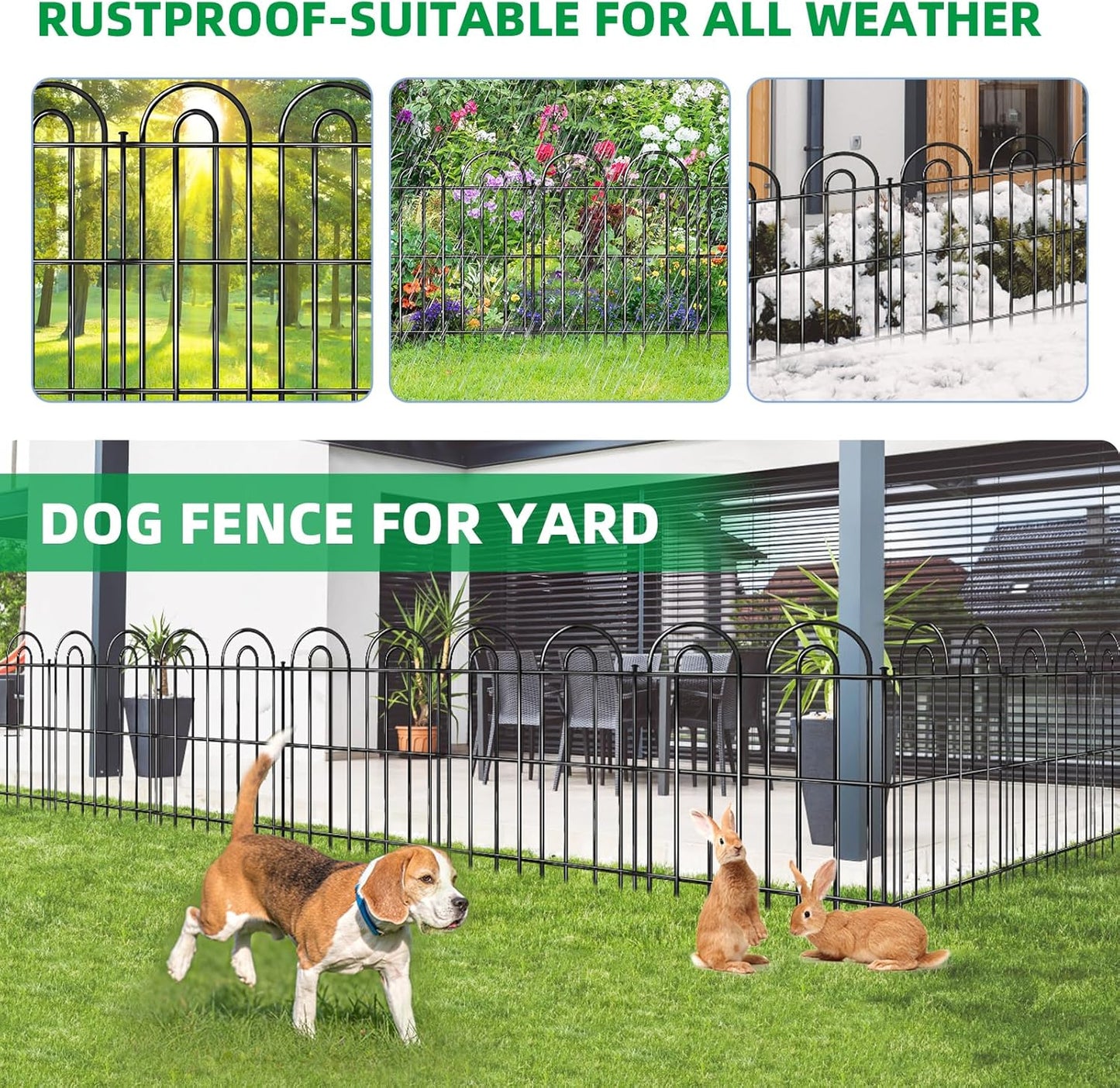 25 Panels Decorative Garden Fence, 32 in(H) X 50 ft(L) No Dig Dog Fence Outdoor for Yard, Rustproof Tall Metal Garden Fencing Animal Barrier with Ground Stakes, Temporary Fencing for Patio Outdoor