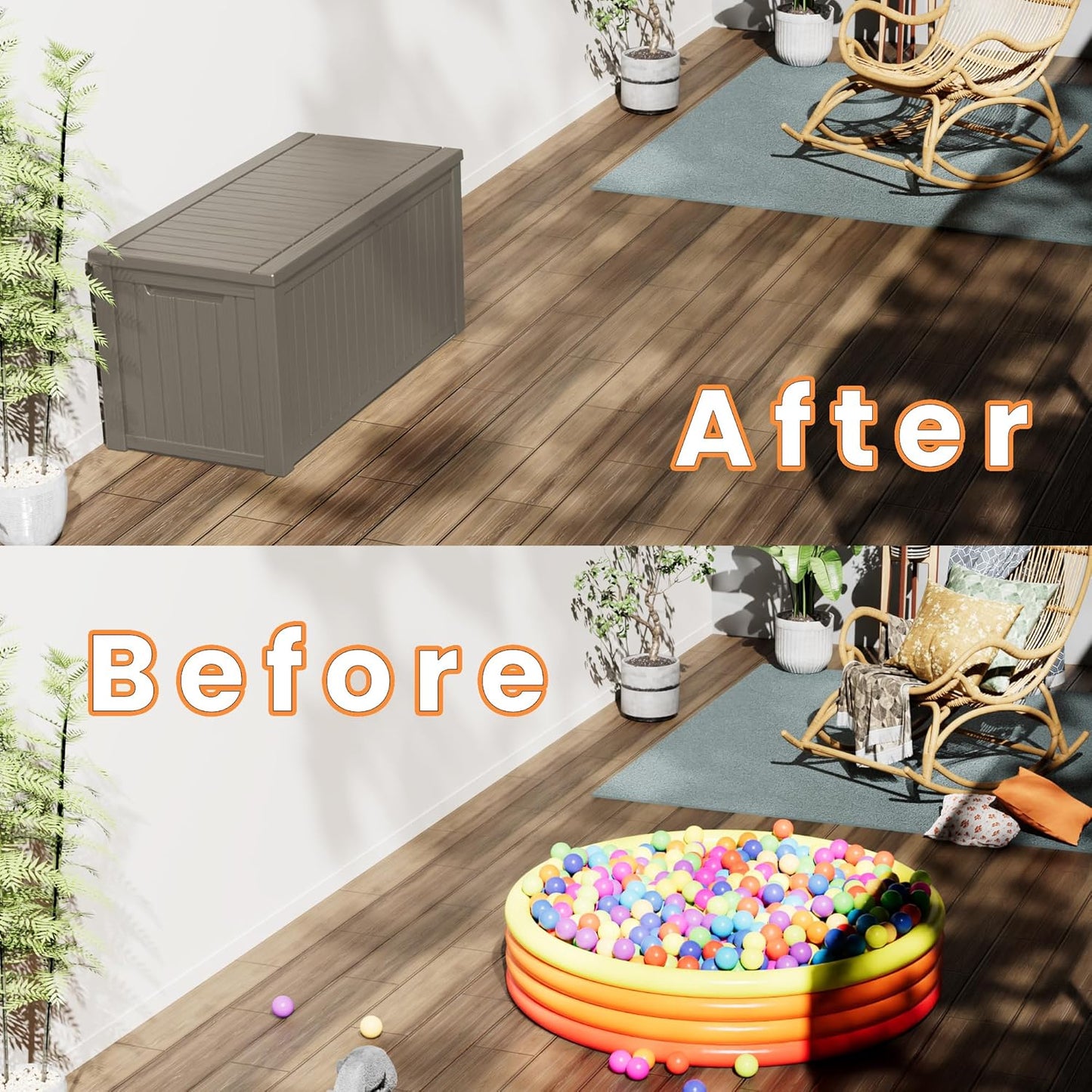 200 Gallon Outdoor Storage Box Waterproof Lockable Resin Deck Box Large, Patio Storage Bin for Pool Accessories Cushion Furniture, Garden Tools, UV-Resistant Outside Delivery Grey