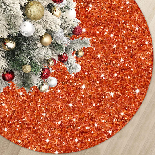 36 Inch Christmas Tree Skirt Sequin Burnt Orange Xmas Tree Skirt Halloween Christmas Tree Skirts Shimmer Tree Skirts Christmas Decoration Sparkle Tree Base Cover for Christmas Halloween Party Decor