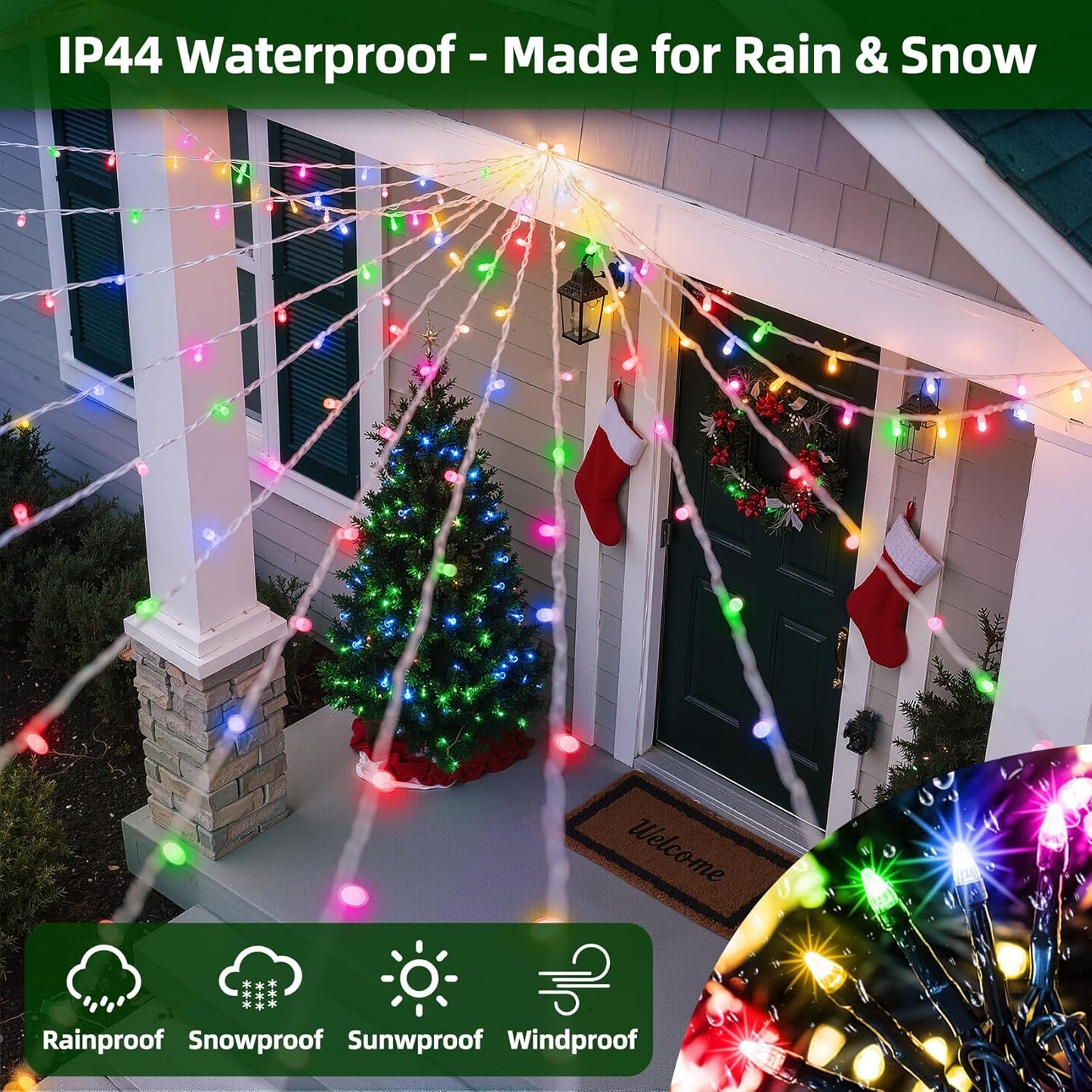 300LED Christmas Lights Outdoor Indoor Use, 12 Lighting Modes 75ft Christmas Tree Lights with Timer, Dimmable Multicolor LED StringLights Waterproof for Yard Tree Wedding Party Holiday Multicolor