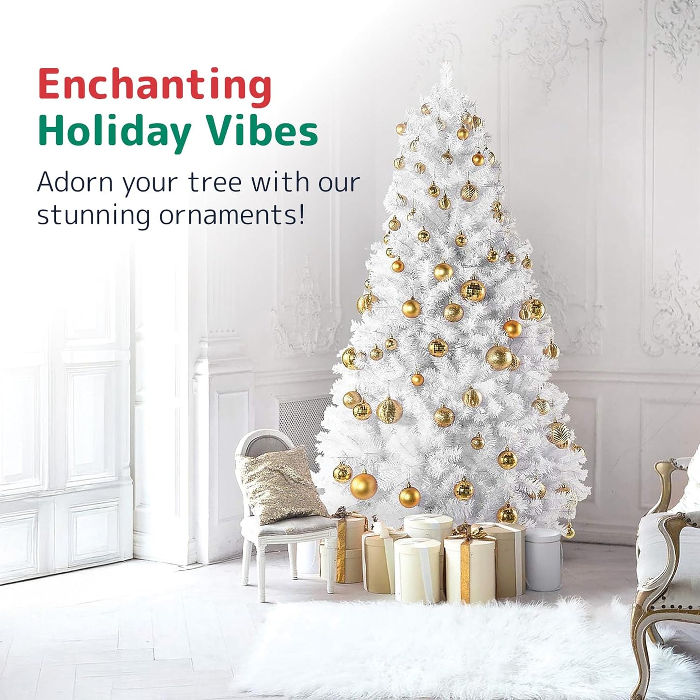 PREXTEX Christmas Ornaments Gold Set - 36-Piece Shatterproof Gold Ornaments for Christmas Tree, Holiday, Wreath, and Party Decorations - Assorted Sizes in Small, Medium, Large