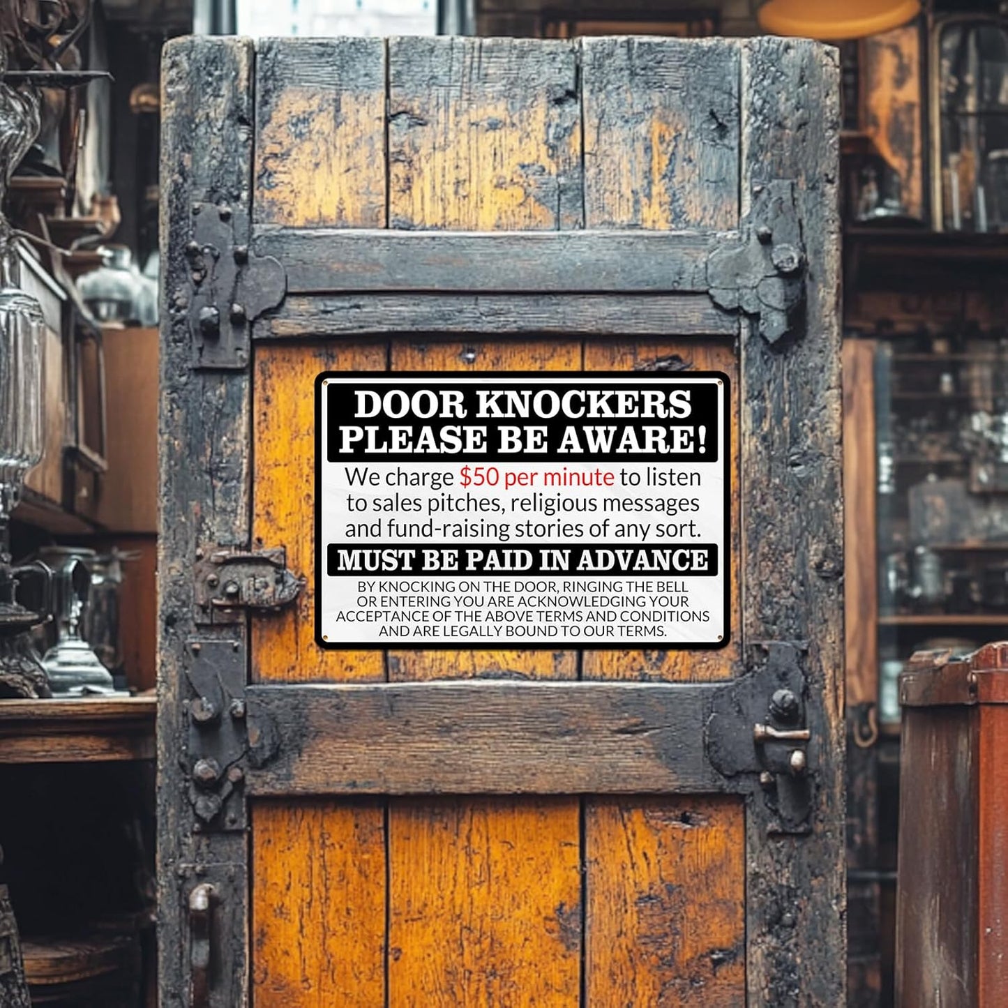 No Soliciting Sign for House Front Door - Funny Metal Tin Signs Room Decor Door Knockers Please Be Aware Warning Yard Sign, Home Bedroom Wall Art Decorations 8x12 Inch