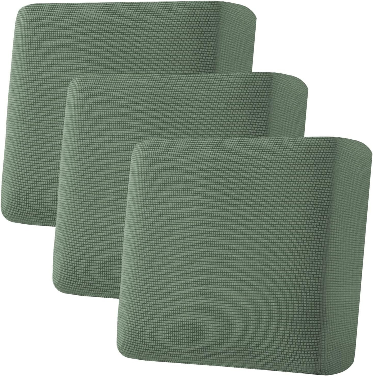 H.VERSAILTEX Super Stretch Individual Seat Cushion Covers - Sofa & Couch Cushion Slipcover Sets - Thick Jacquard Textured Twill Fabric (3 Piece XL Sofa Cushion Covers, Loden Frost)
