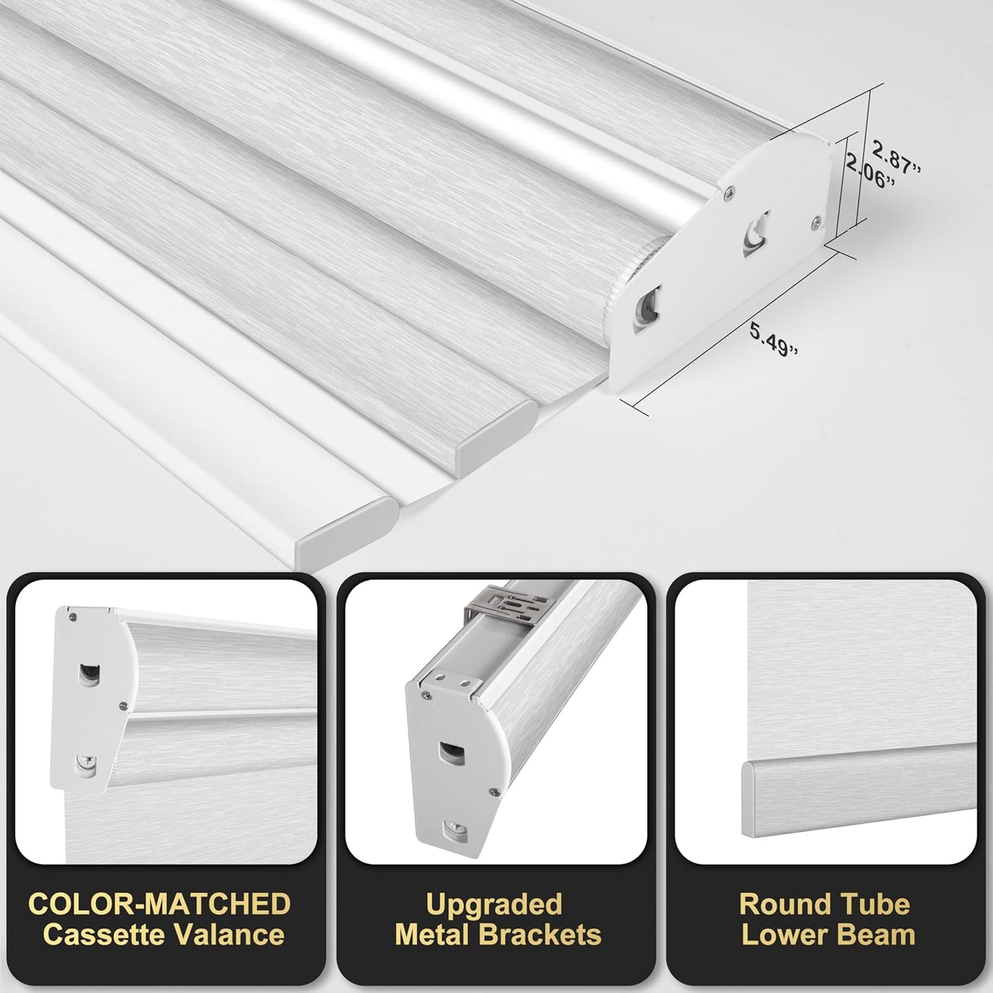 BERISSA Cordless Dual Roller Shades with Cassette Valance, Double Window Shades - Blackout and Light Filtering, Day and Night for Home Office Door. Striped Jacquard White. 28 W x 86" H