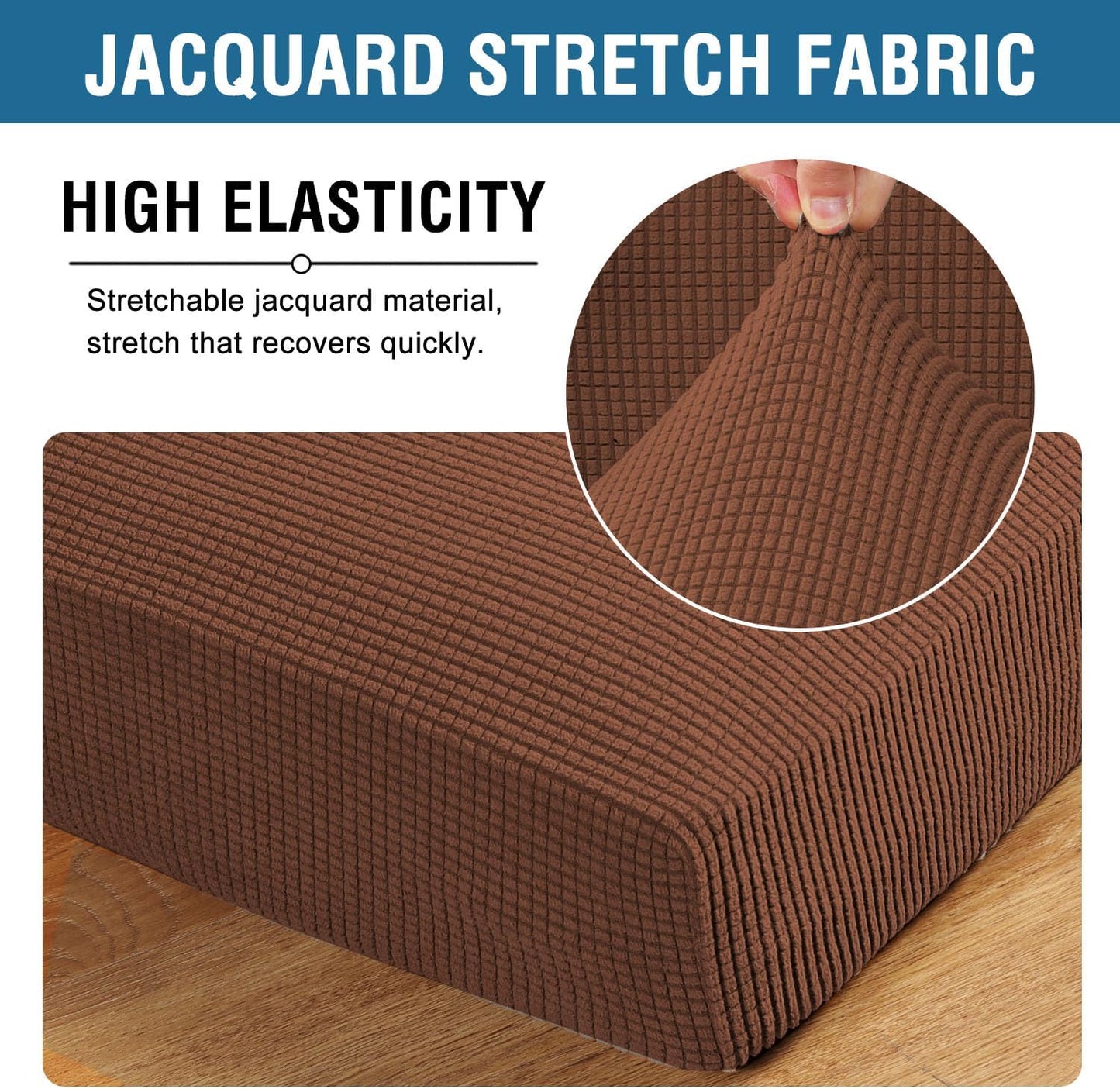 H.VERSAILTEX Super Stretch Individual Seat & Couch Cover Sets - Thick Jacquard Textured Twill Fabric (2 Piece Large Sofa Cushion Covers, Caramel)