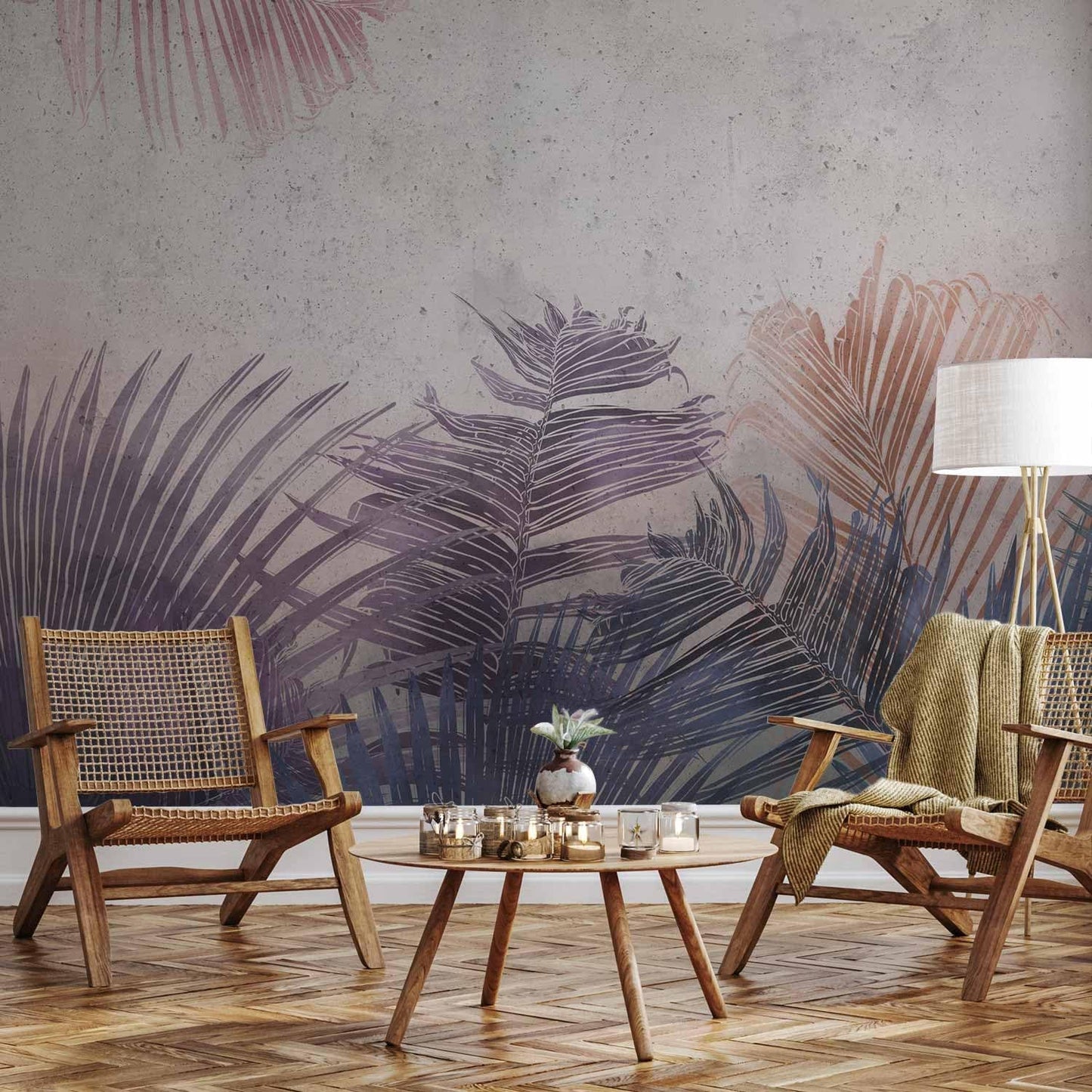 artgeist Premium Wall Mural Jungle 138x101 in - Non-Woven Wallpaper Fleece Wall Decor Photo Print Picture Image Design Leaves Botanical Nature Purple Grey b-A-0827-a-a