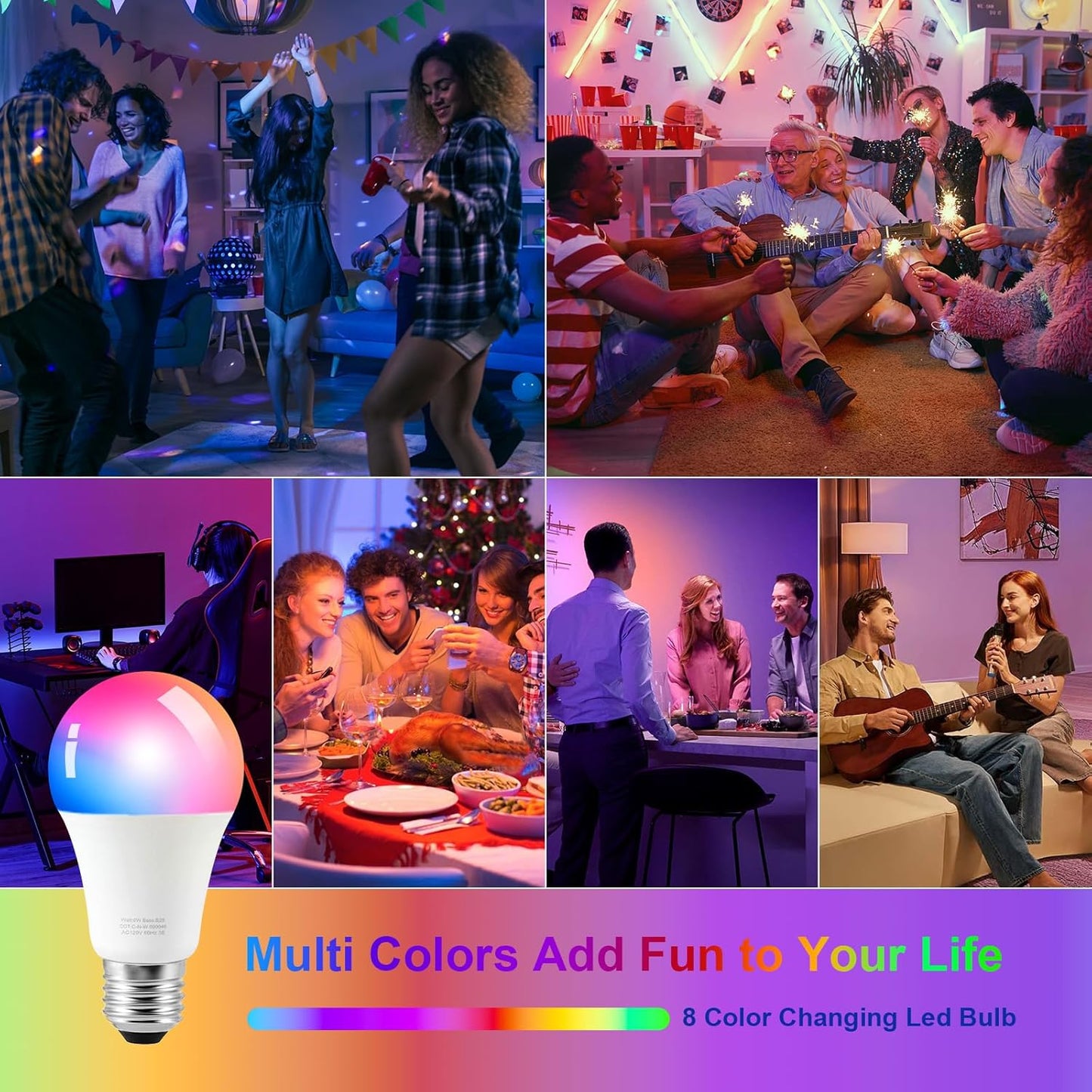 Ambimall Floor Lamp for Living Room with Smart Light Bulb, RGB + Stepless Dimmable Colors Temperature & Brightness(White Shade & Black Pole)