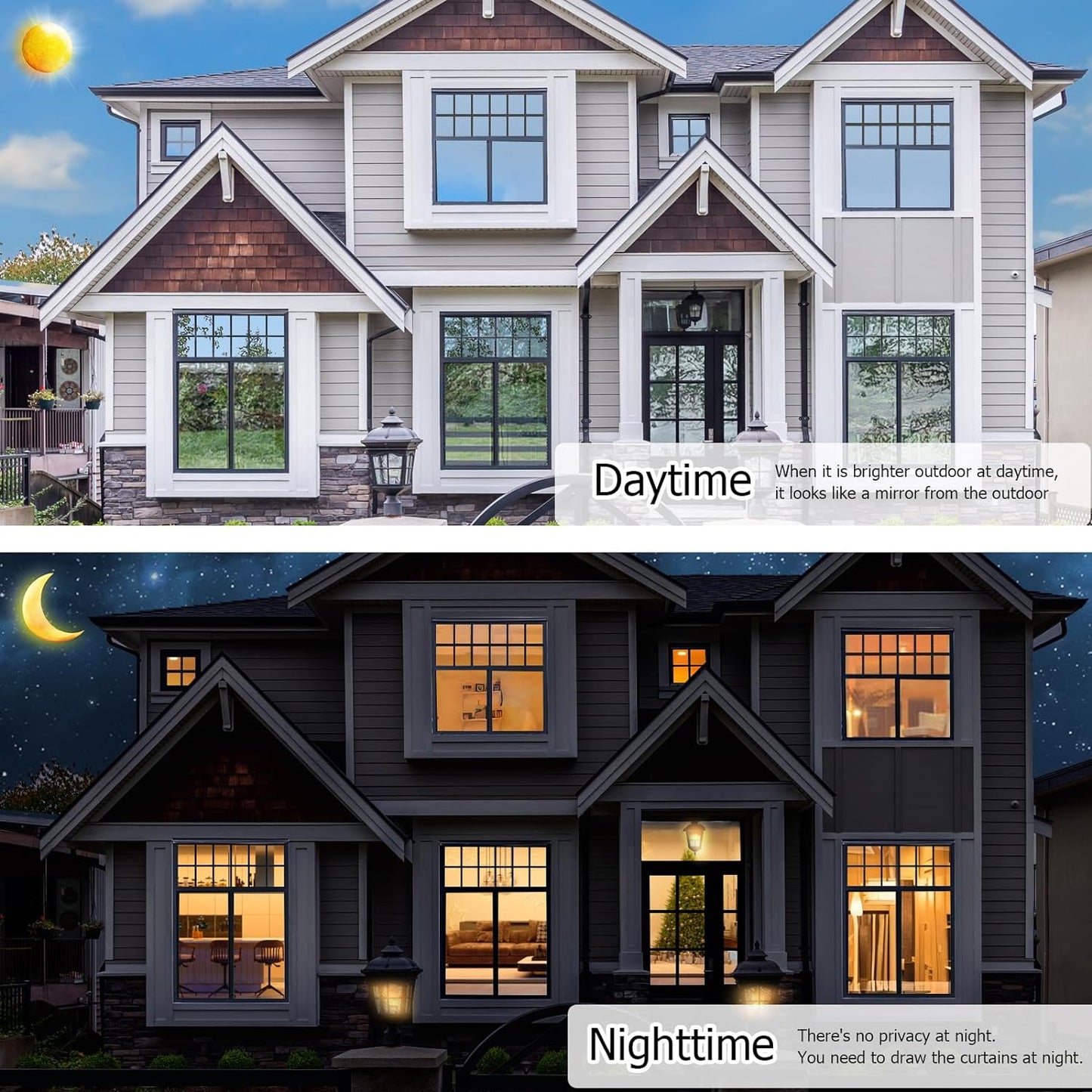 HIDBEA One Way Window Film, Daytime Privacy Sun Blocking Reflective Window Film No Glue Static Cling Heat Control Window Tinting Film for Home and Office, Black Silver, 17.5 x 78.7 Inch