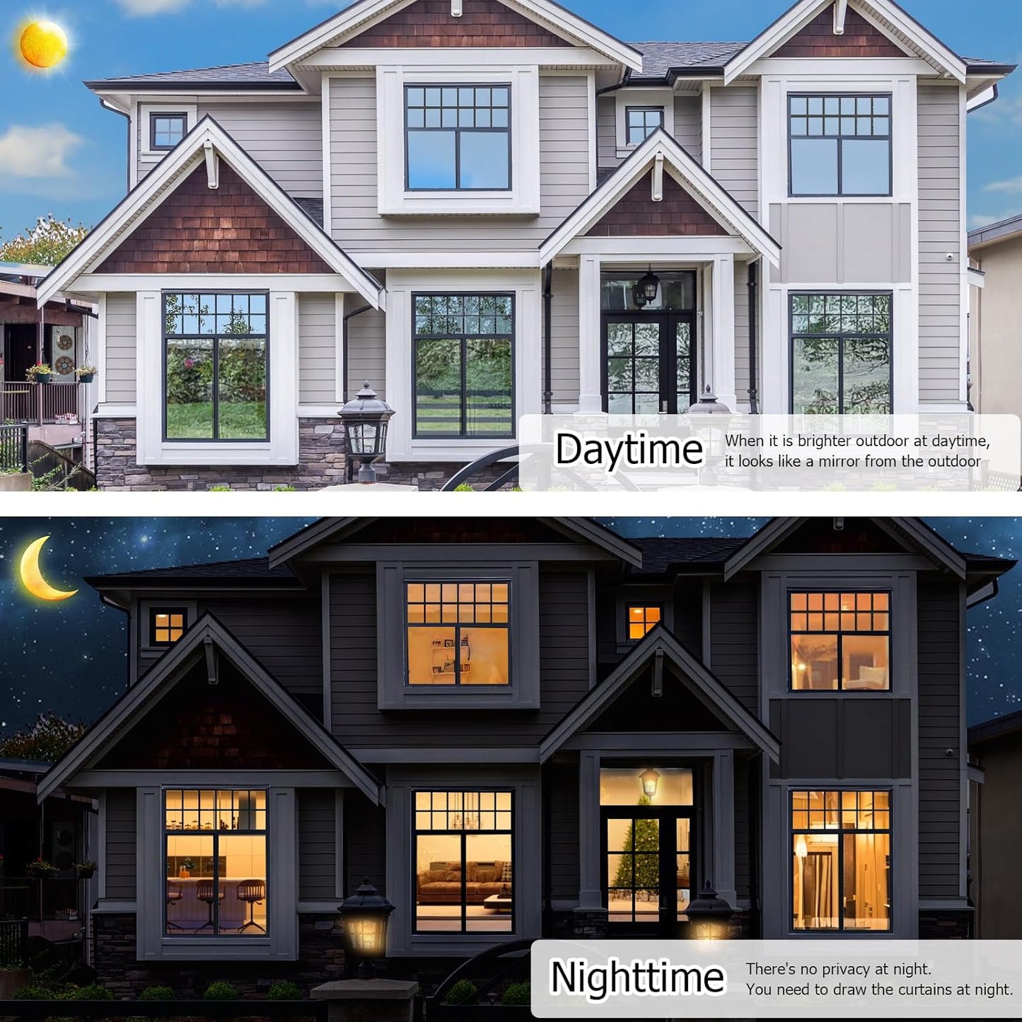 HIDBEA One Way Window Film, Daytime Privacy Sun Blocking Reflective Window Film No Glue Static Cling Heat Control Window Tinting Film for Home and Office, Black Silver, 35.4 x 98.4 Inch