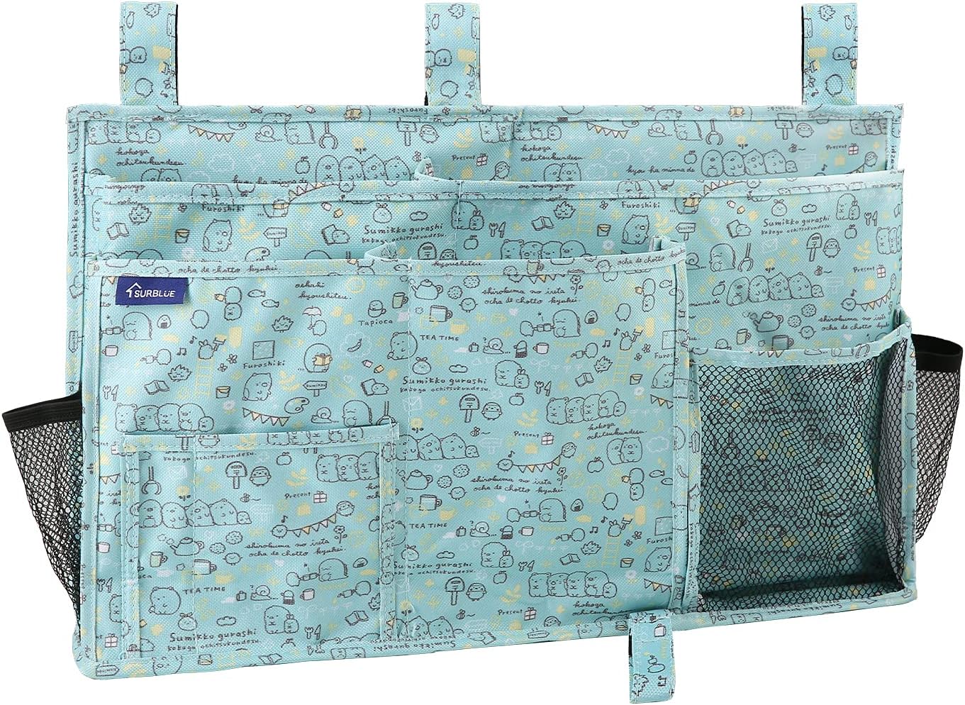 Surblue Bedside Caddy Hanging Bed Organizer Storage Bag Pocket for Bunk and Hospital Beds, College Dorm Rooms Baby Bed Rails, Camp 8 Pockets, (Large, Cartoon)