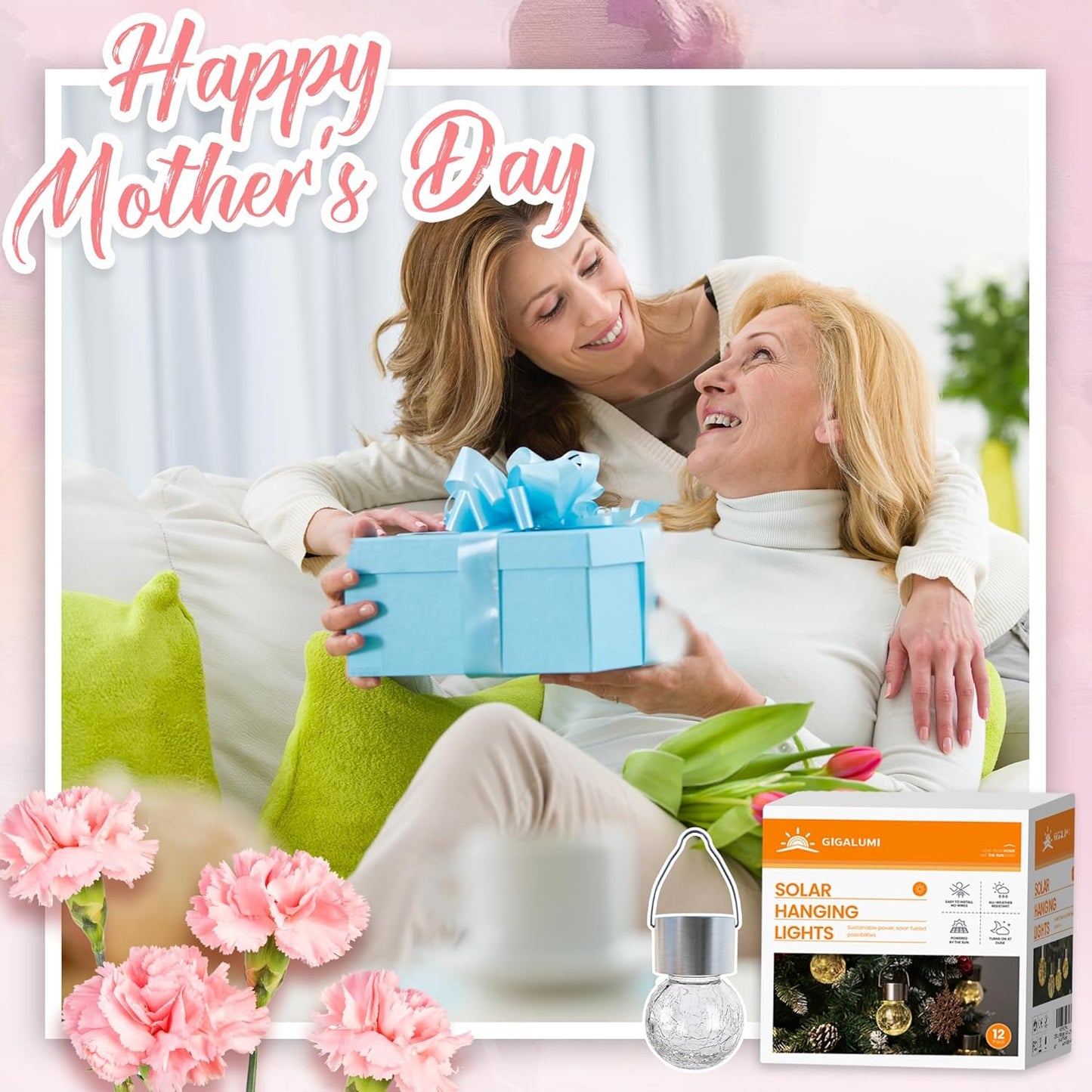 GIGALUMI 8 Pack Solar Hanging Lights, Multi-Color Changing Cracked Glass Hanging Ball Outdoor Lights with Waterproof Solar Lanterns for Garden, Yard, Patio, Lawn