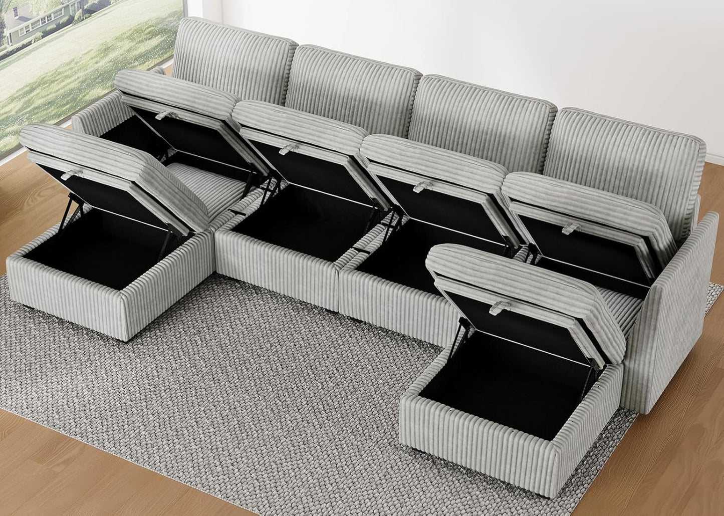 Belffin Modular Sectional Sofa with Storage Ottoman, Oversized Cloud Couch Sectional with Extra Deep Seat, Convertible Upholstered U Shaped Sectional Couches for Living Room, Plush Corduroy Light Grey