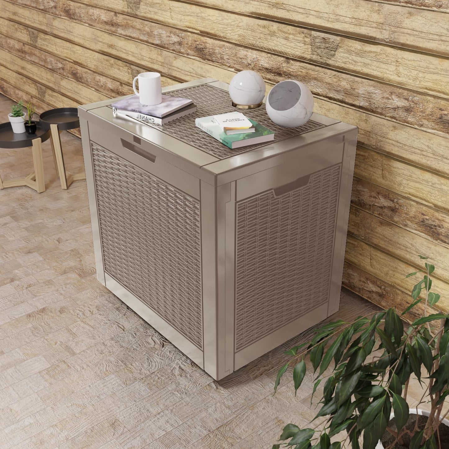 31 Gallon Outdoor Deck Box,Storage Lockable Waterproof Patio Furniture,Garden Tools,Cushions,Pool Accessories Outside Storage Resin Box(Grey)