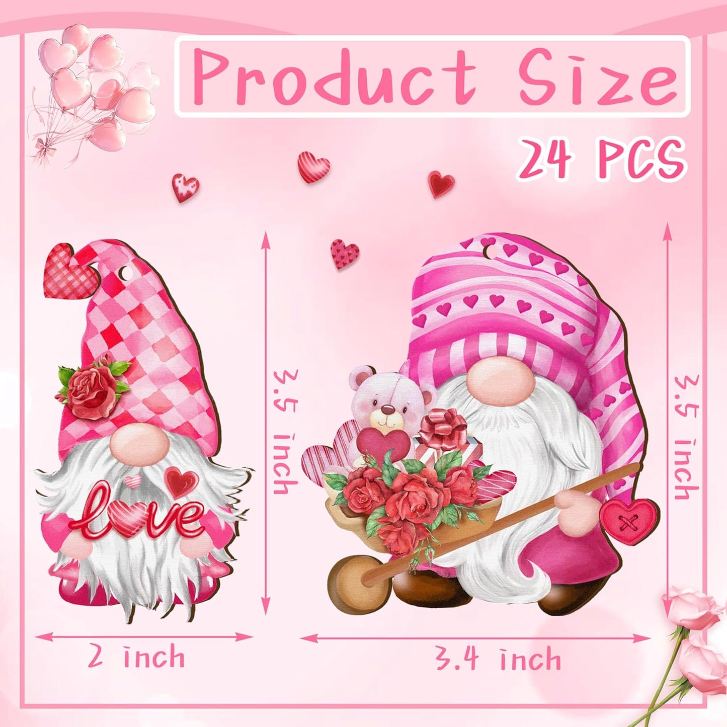 Valentine Wooden Hanging Ornaments, Wood Decor for Tree Decoration, Santa Doll Craft, Gnome Elf Party Supplies (Valentine-Gnomes-A)