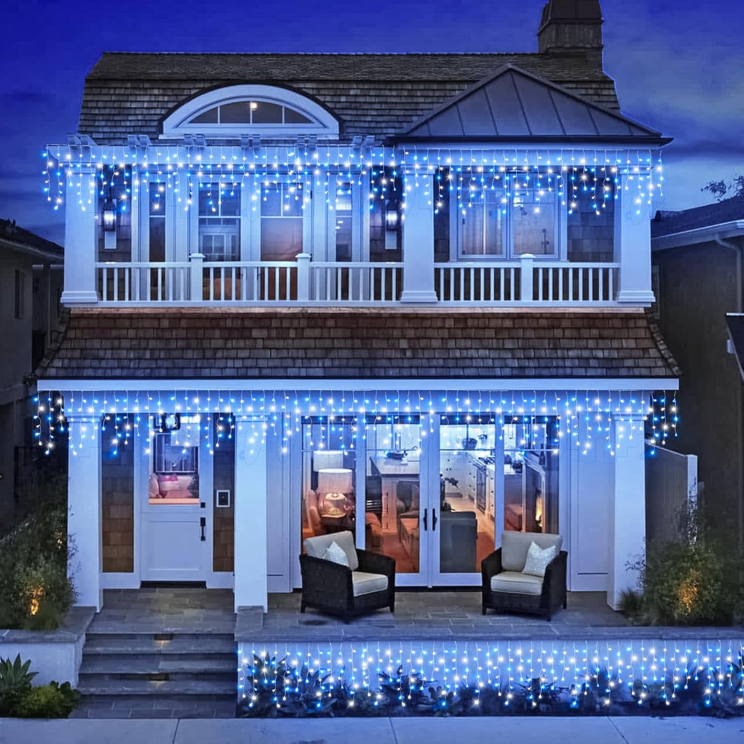 66FT 640 LED Icicle Lights for Outside, Icicle Christmas Lights Outdoor with 8 Modes Timers, Waterproof Plug in Twinkle String Light for Yard Eave Patio Party Holiday Decorations, Blue White