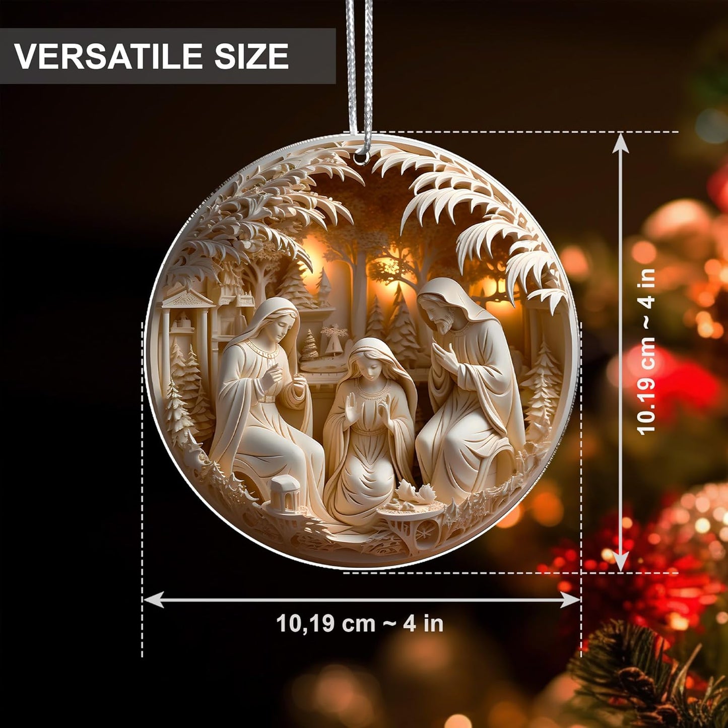 Jabihome Christmas Ornaments 2025, Exchange for Women, Men, Collectible Dated Year Ornaments for Tree, Unique Acrylic Suncatcher, Printed Stained Glass Effect Decor (Nativity Scene)