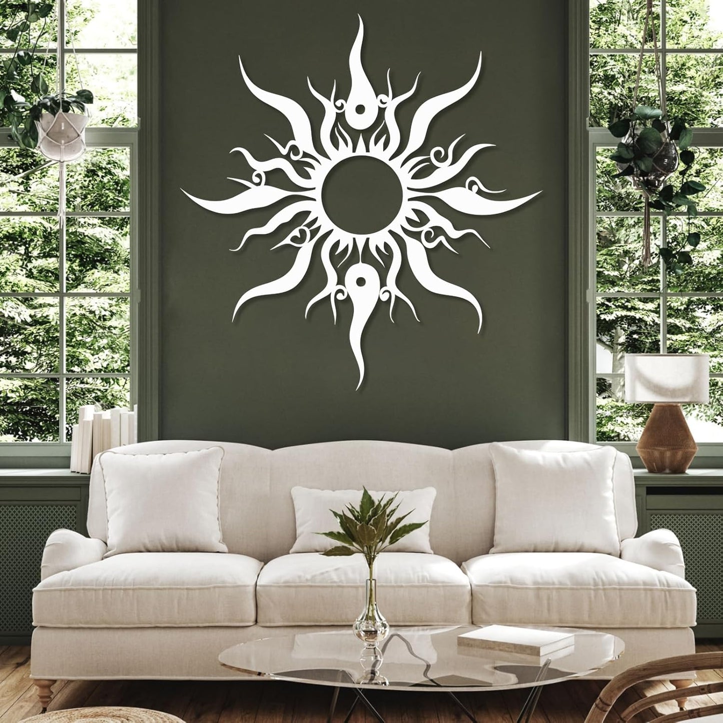 Hotuijxca Metal Wacky Sun Wall Art, Wacky Sun Metal Decor for Livingroom, Bedroom (White, 31"x30"/80x77cm, metal wall art)