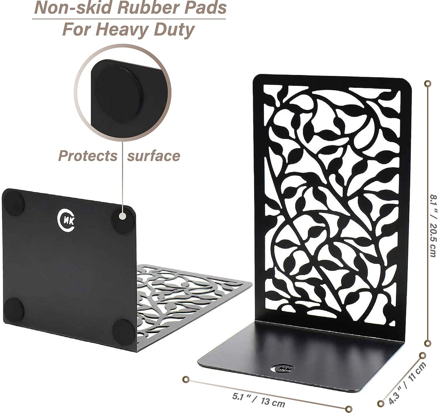 CNK Book Ends Bookends for Decorative Books Holder Bookend Shelves End Hold Heavy Duty Holders Stoppers Metal Stopper Cute Boho Bookshelf Holds Cookbook Office Home Set of 4 Bookends Pair Black