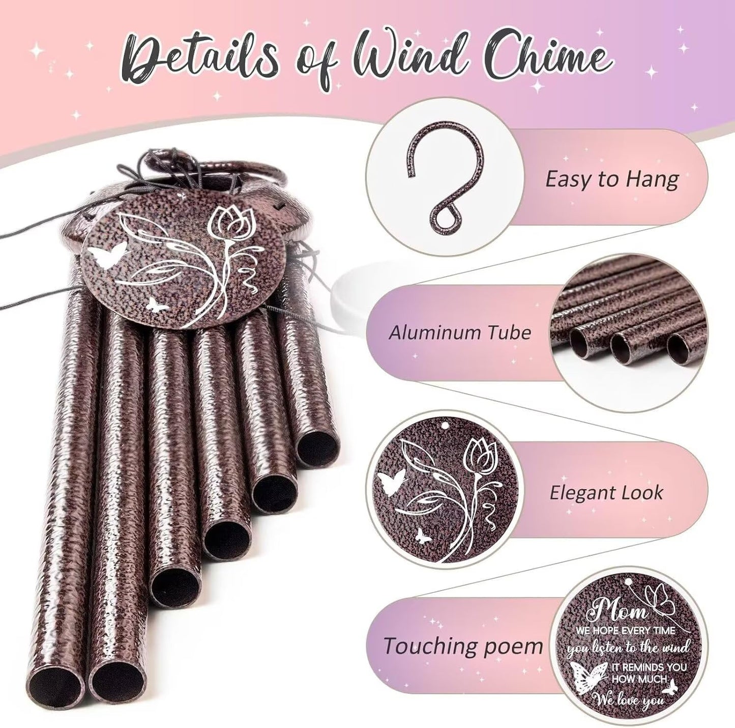 Gifts for Mom, 25''Wind Chimes, Mother Birthday Gifts for mom from Daughter Son, Mothers Day, Thanksgiving, Christmas Day Gift Ideas for Love Rreminder